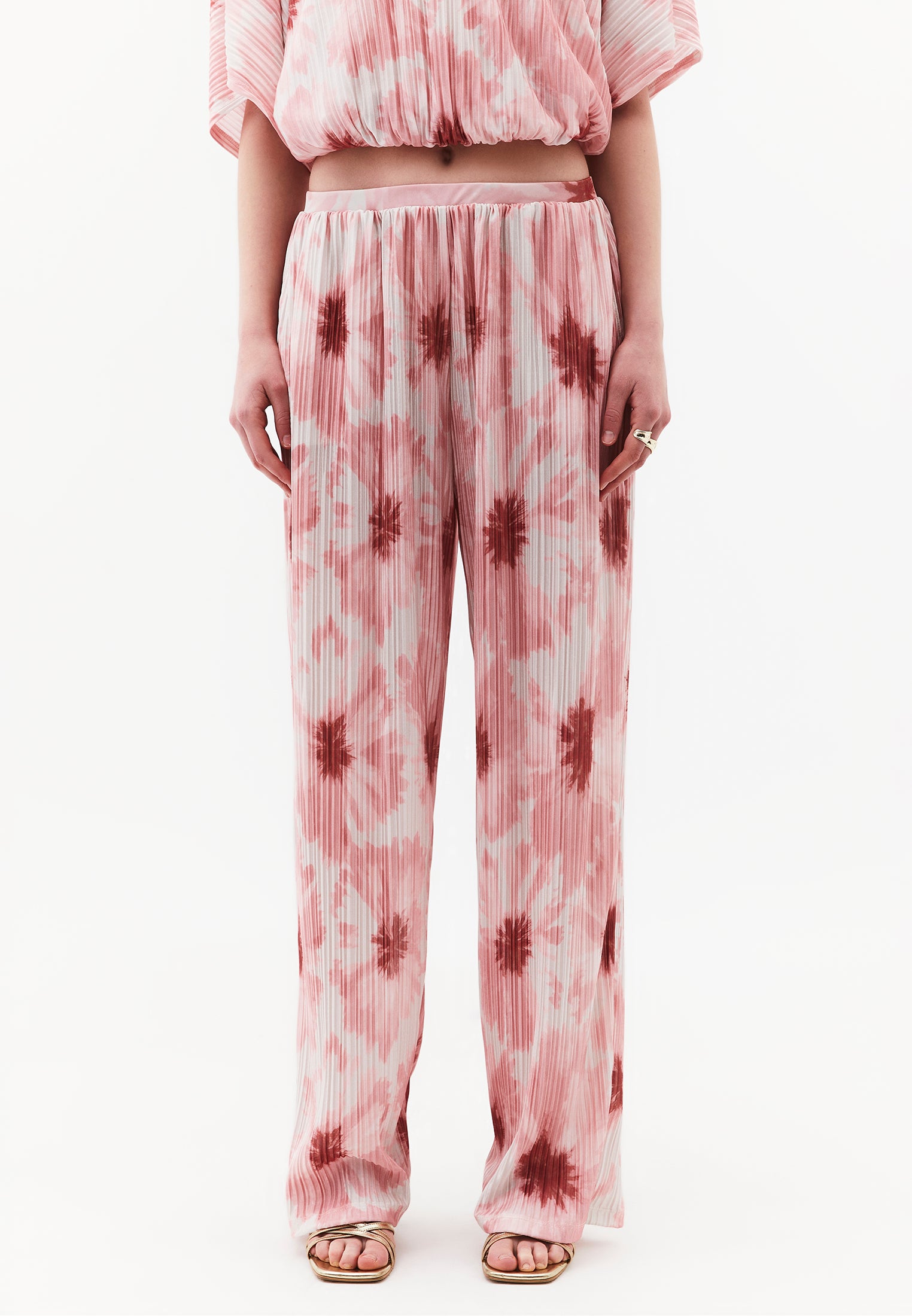 High Waist Pleated Printed Straight Pants - ABSTRACT COMB
