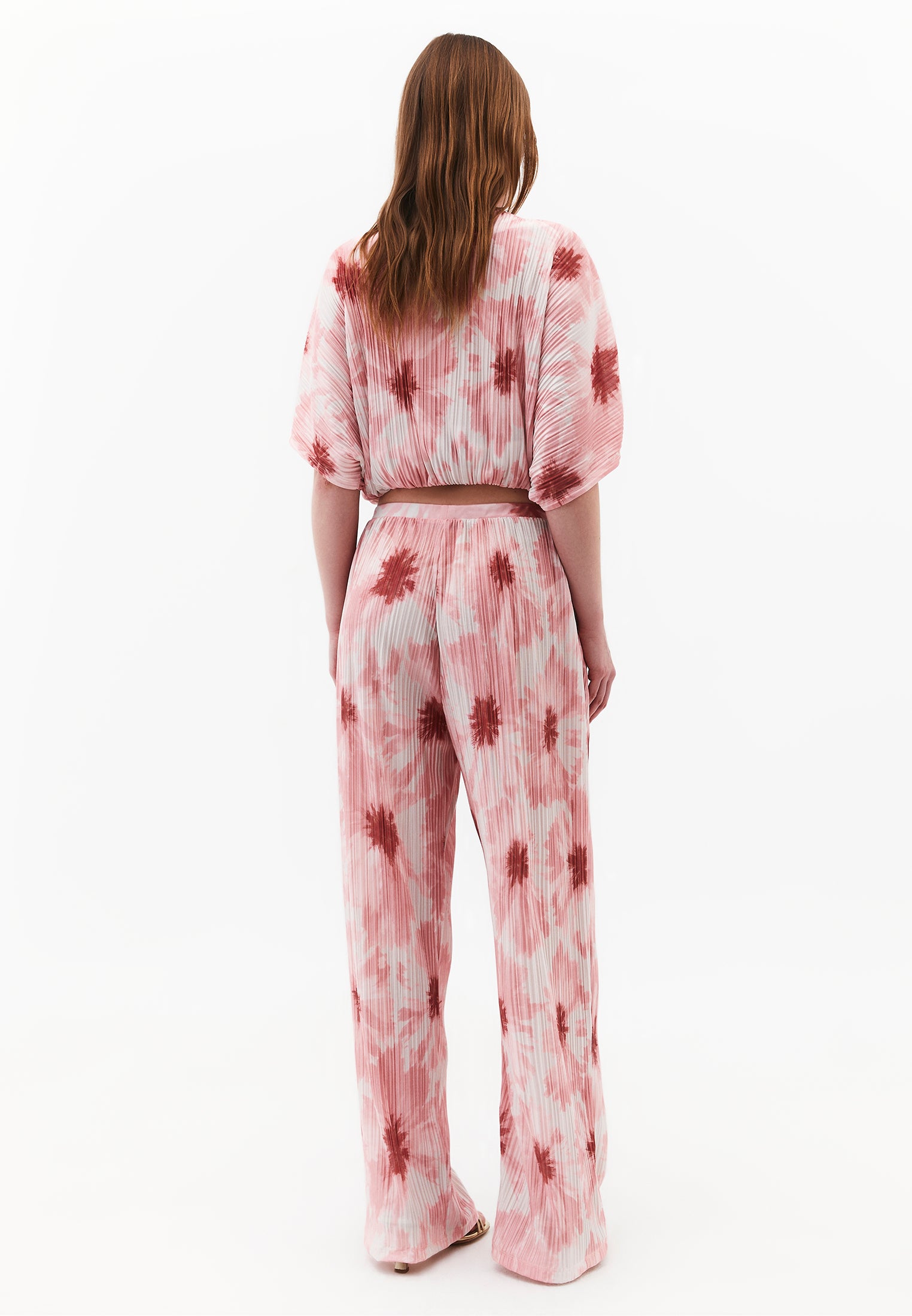 High Waist Pleated Printed Straight Pants - ABSTRACT COMB