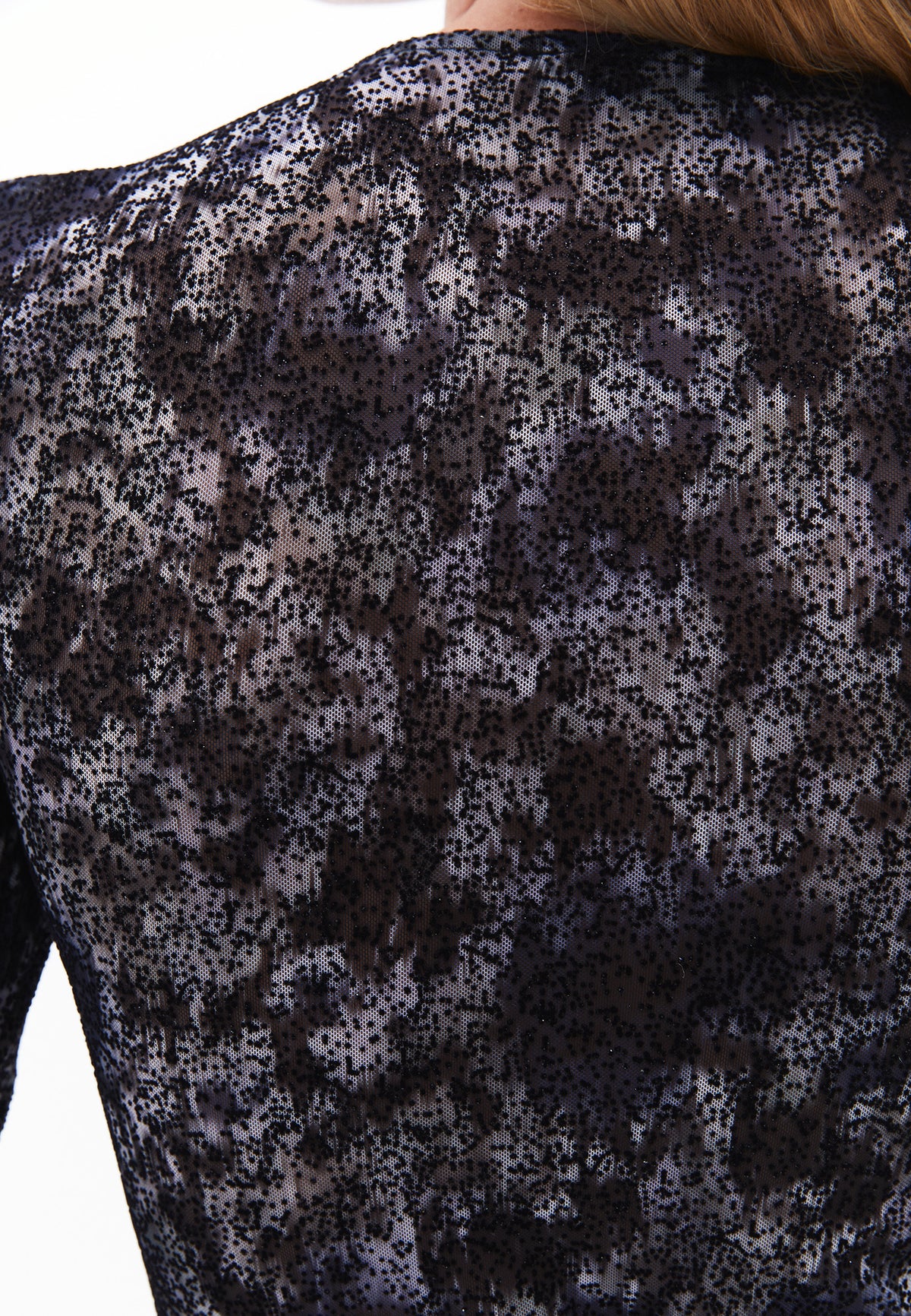 Glitter Crew Neck Long Sleeve Bodycon T-Shirt - ABSTRACT COMB