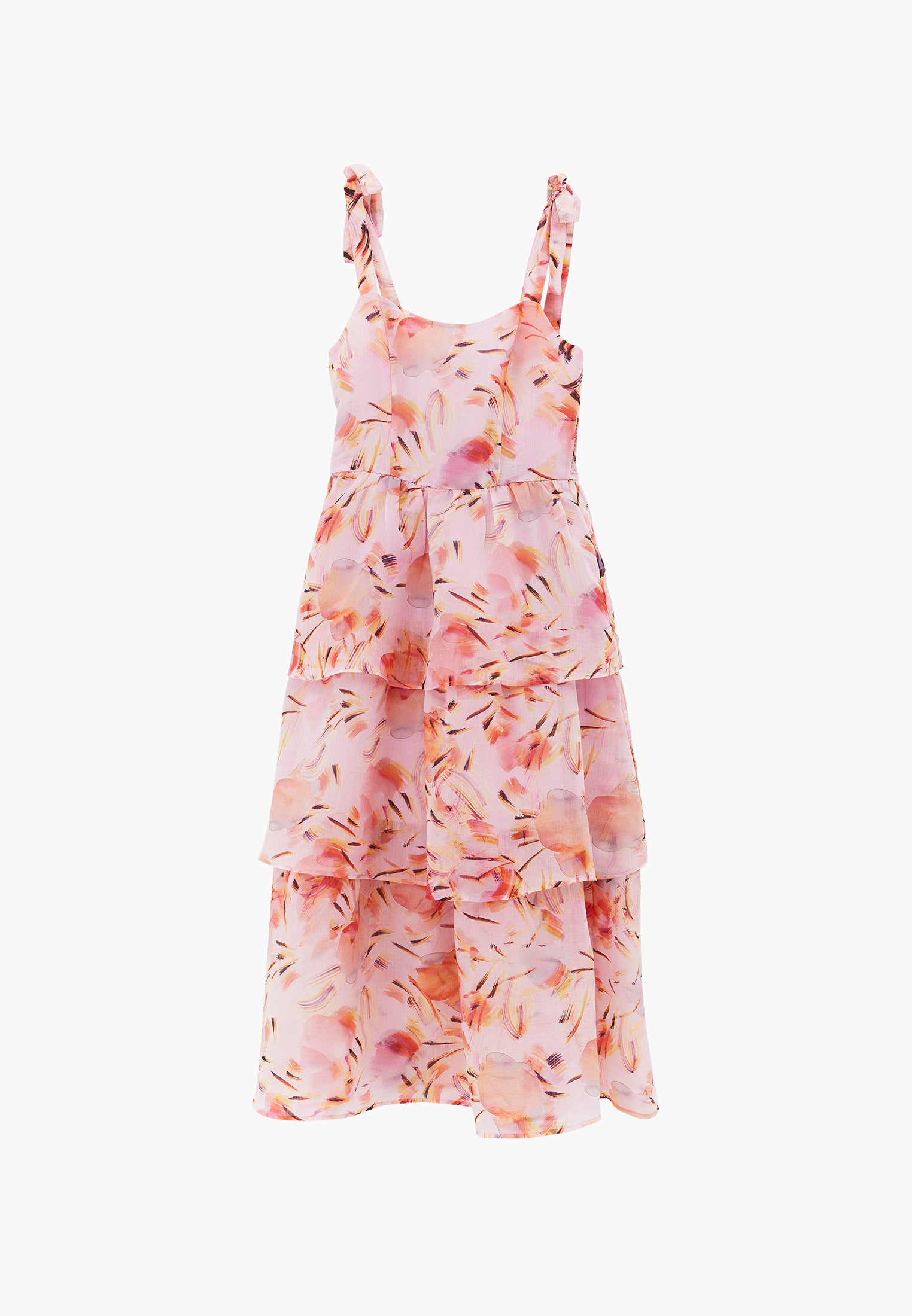 Long Closed Dress With Wide Collar And Shirring - ABSTRACT COMB