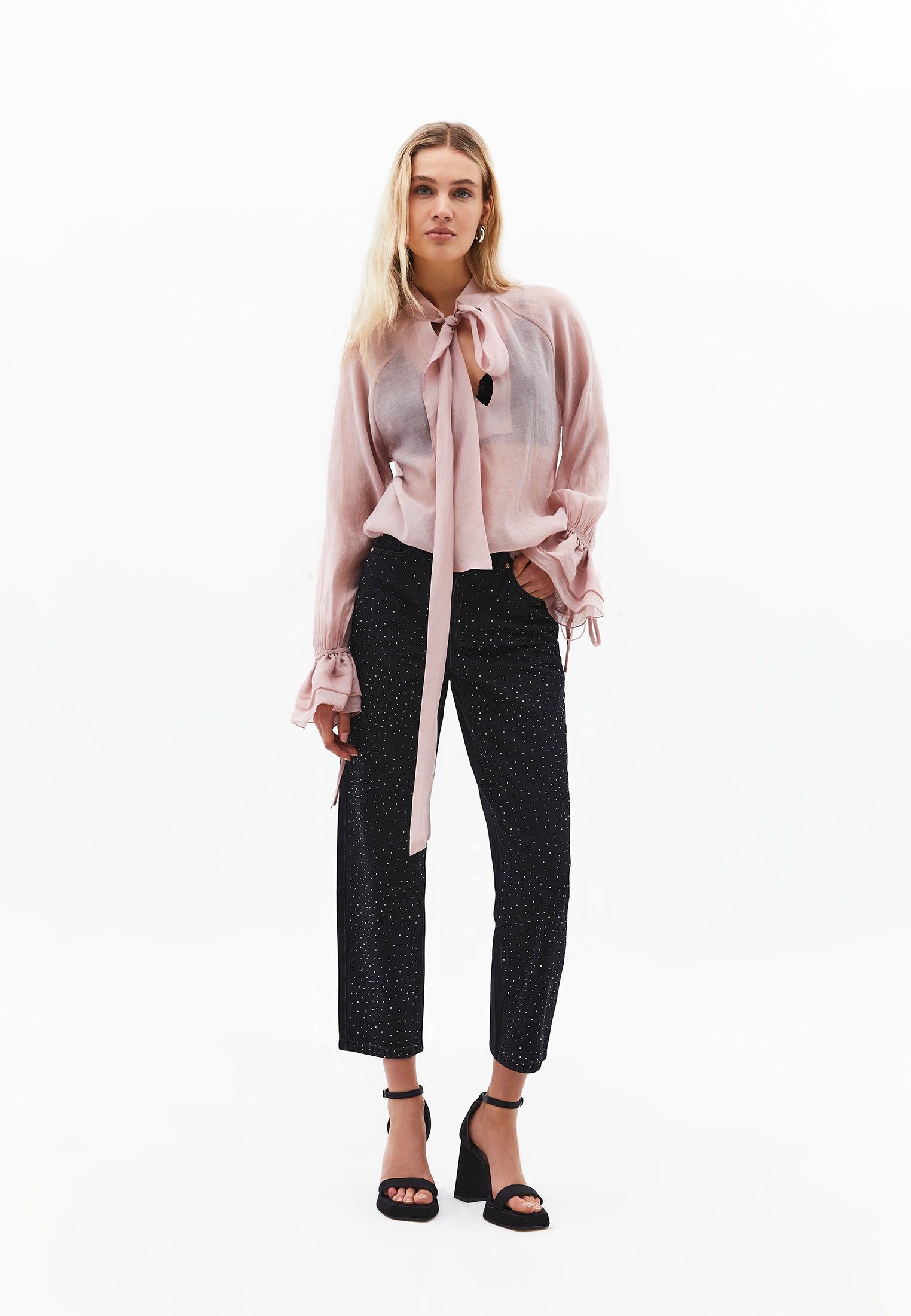 Deep v-neck tie blouse - ADOBE ROSE