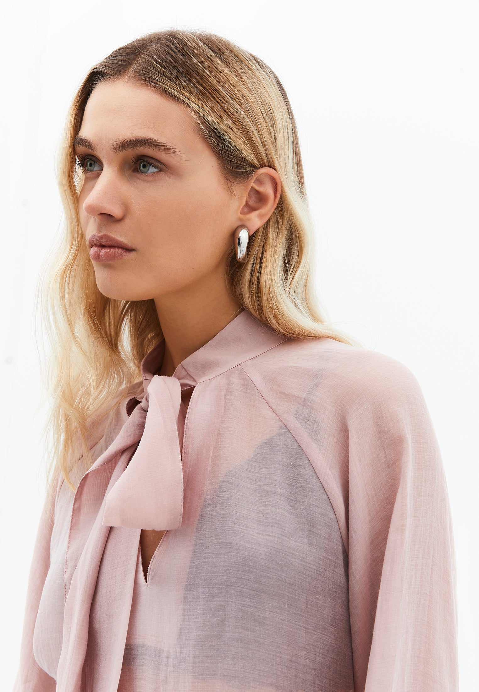 Deep v-neck tie blouse - ADOBE ROSE