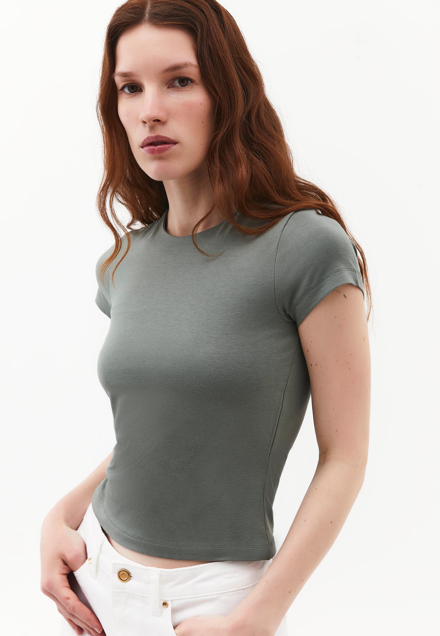 Bodycon T-Shirt Crew Neck - AGAVE GREEN