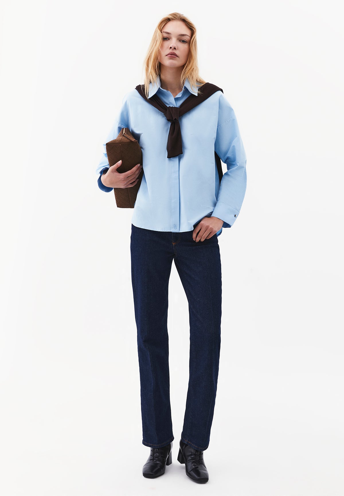 Loose Fit Long Sleeve Shirt With Button Details - Blue