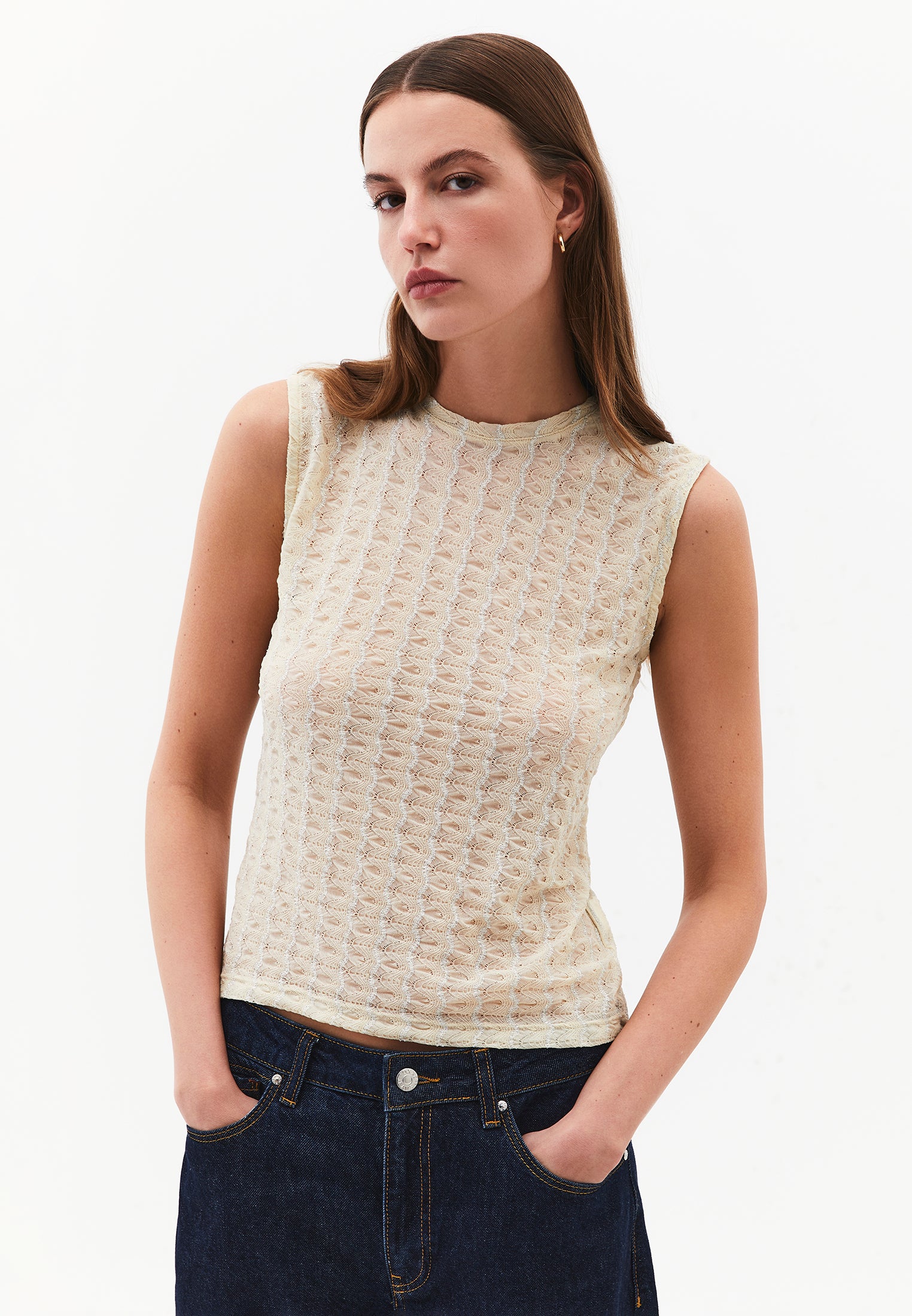 Fitted Tank Top With Buckle Detail - ALMOND MILK
