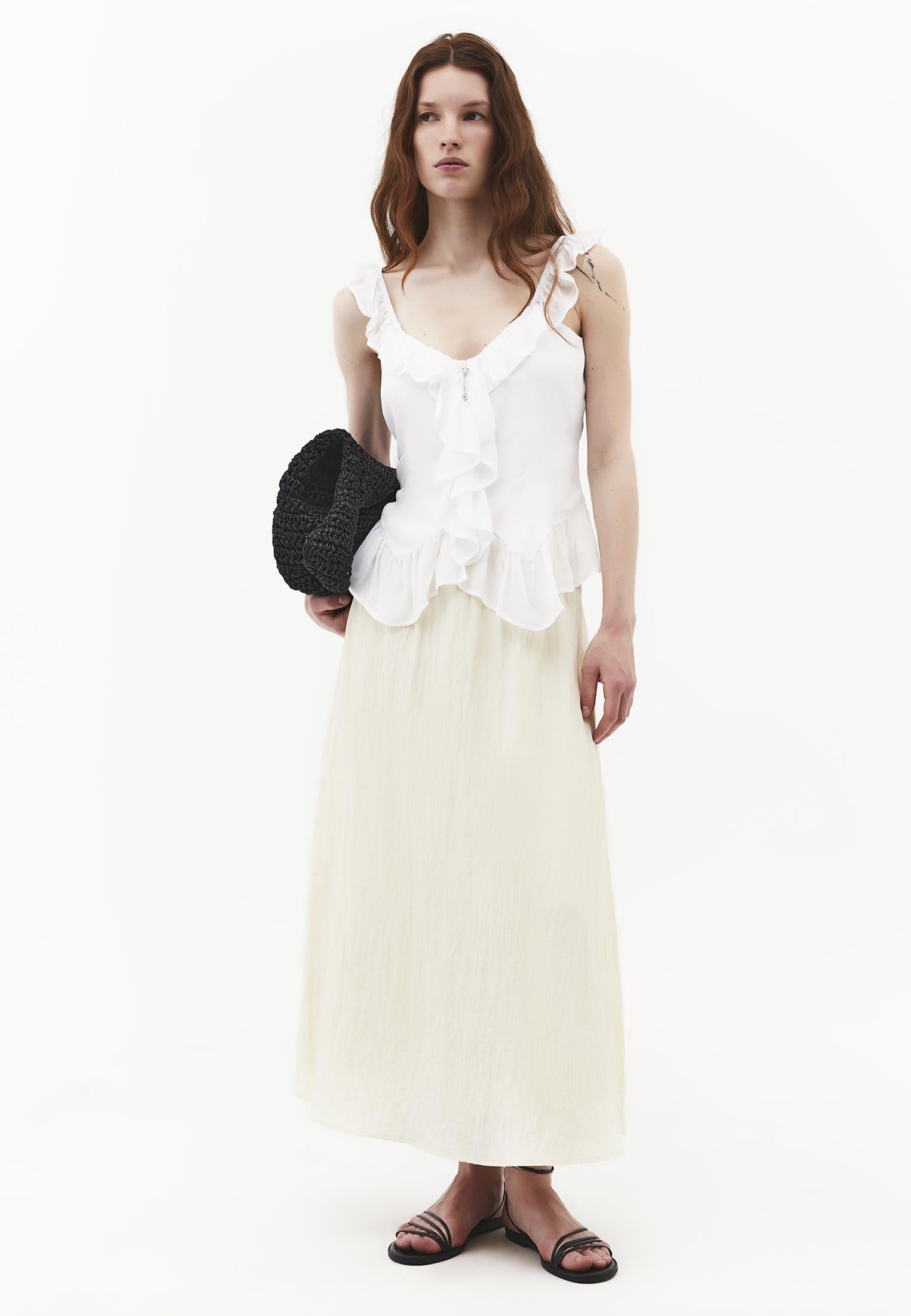 Flared Long High Waist Woven Skirt - ALMOND MILK