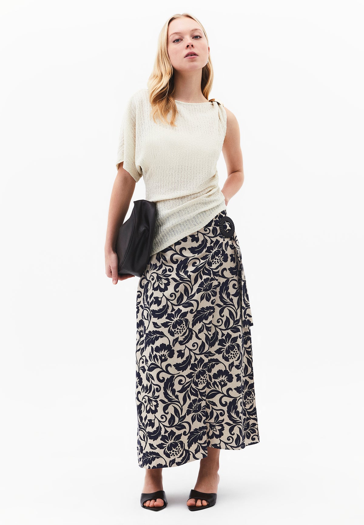 Asymmetric Boat Neck Blouse - Cream