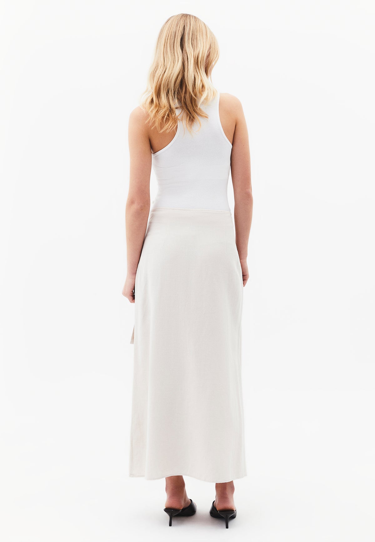 Long Belted A-Line Skirt - ALMOND MILK