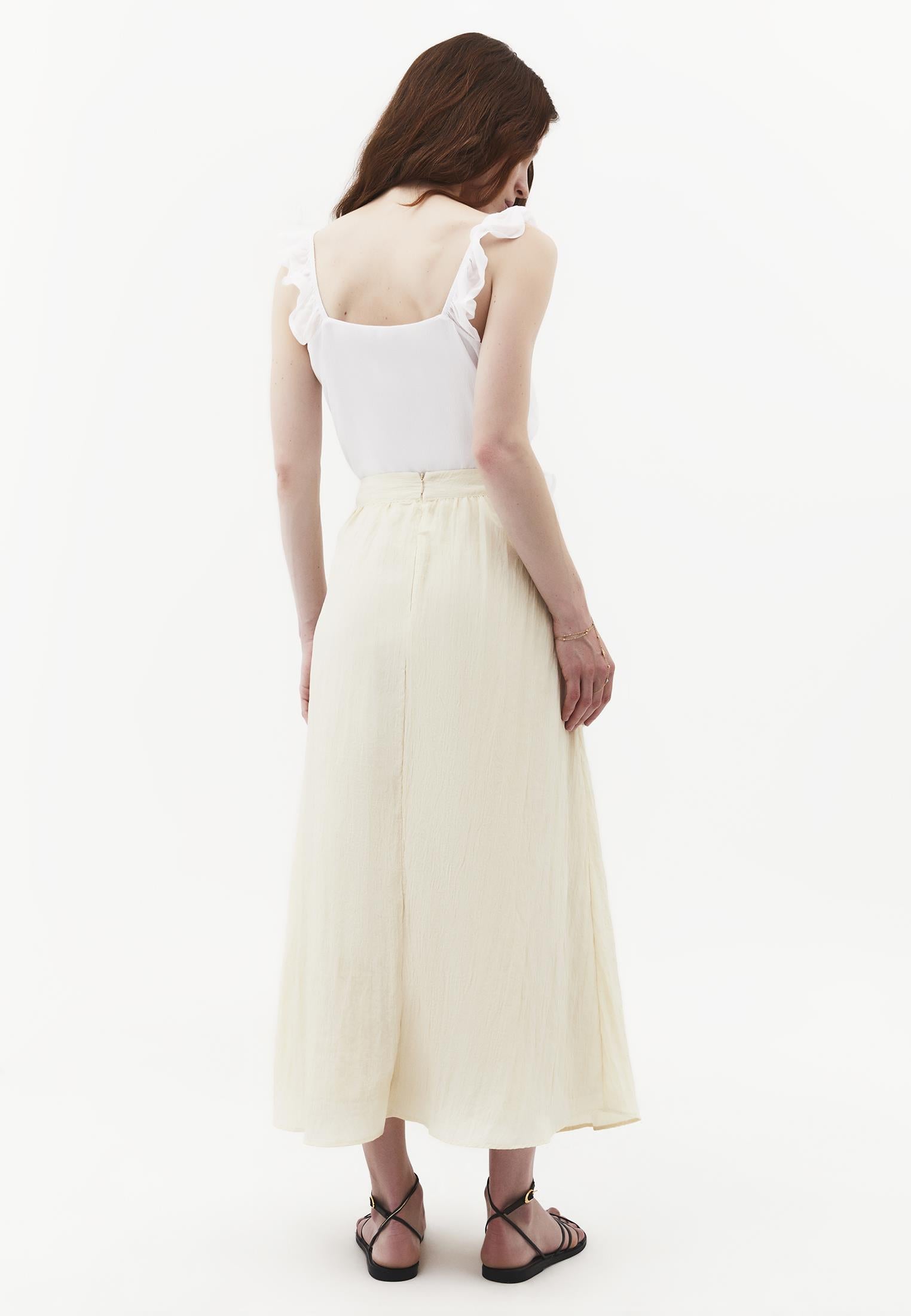 Flared Long High Waist Woven Skirt - ALMOND MILK