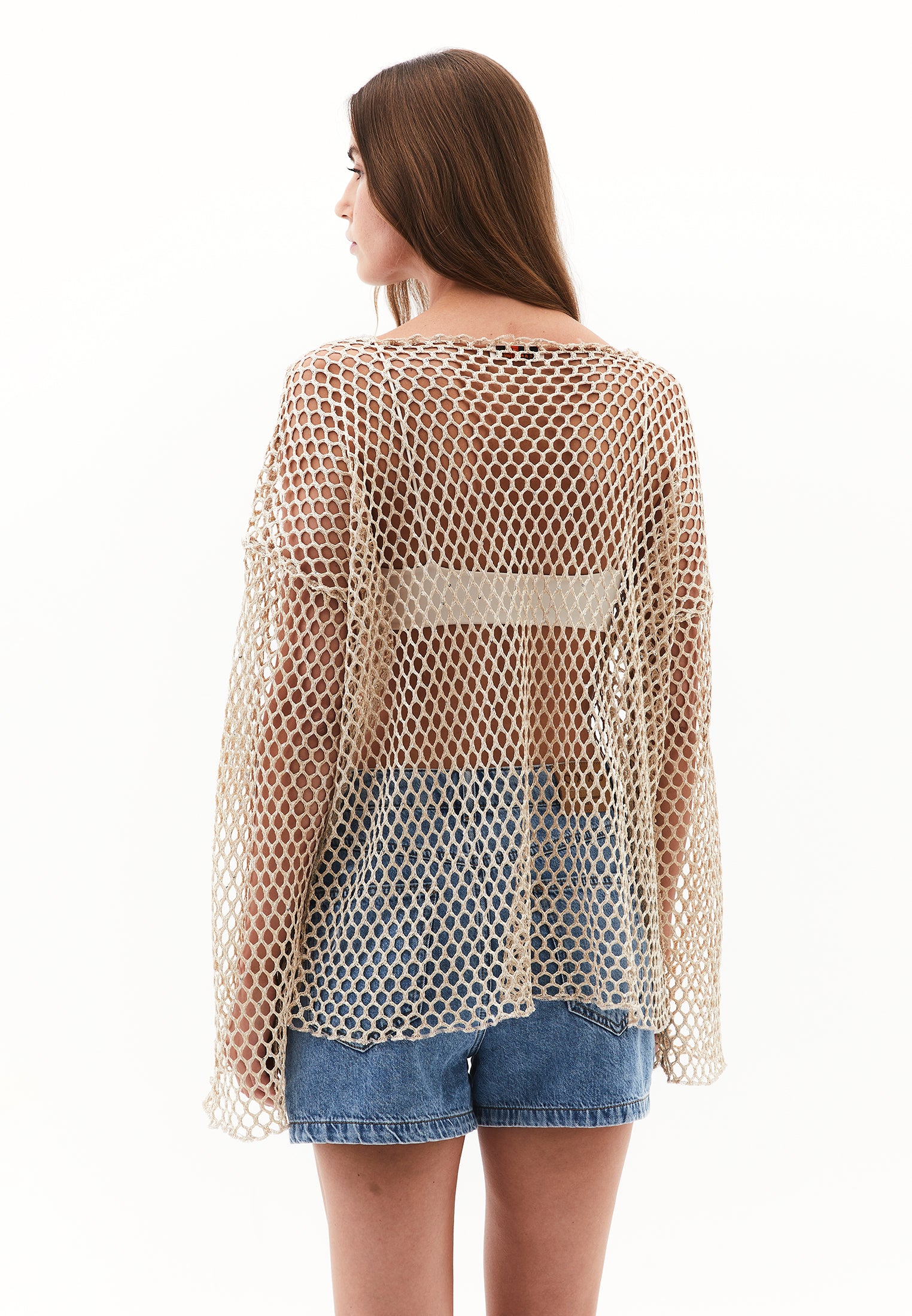File detailed long sleeve blouse - ALMOND MILK