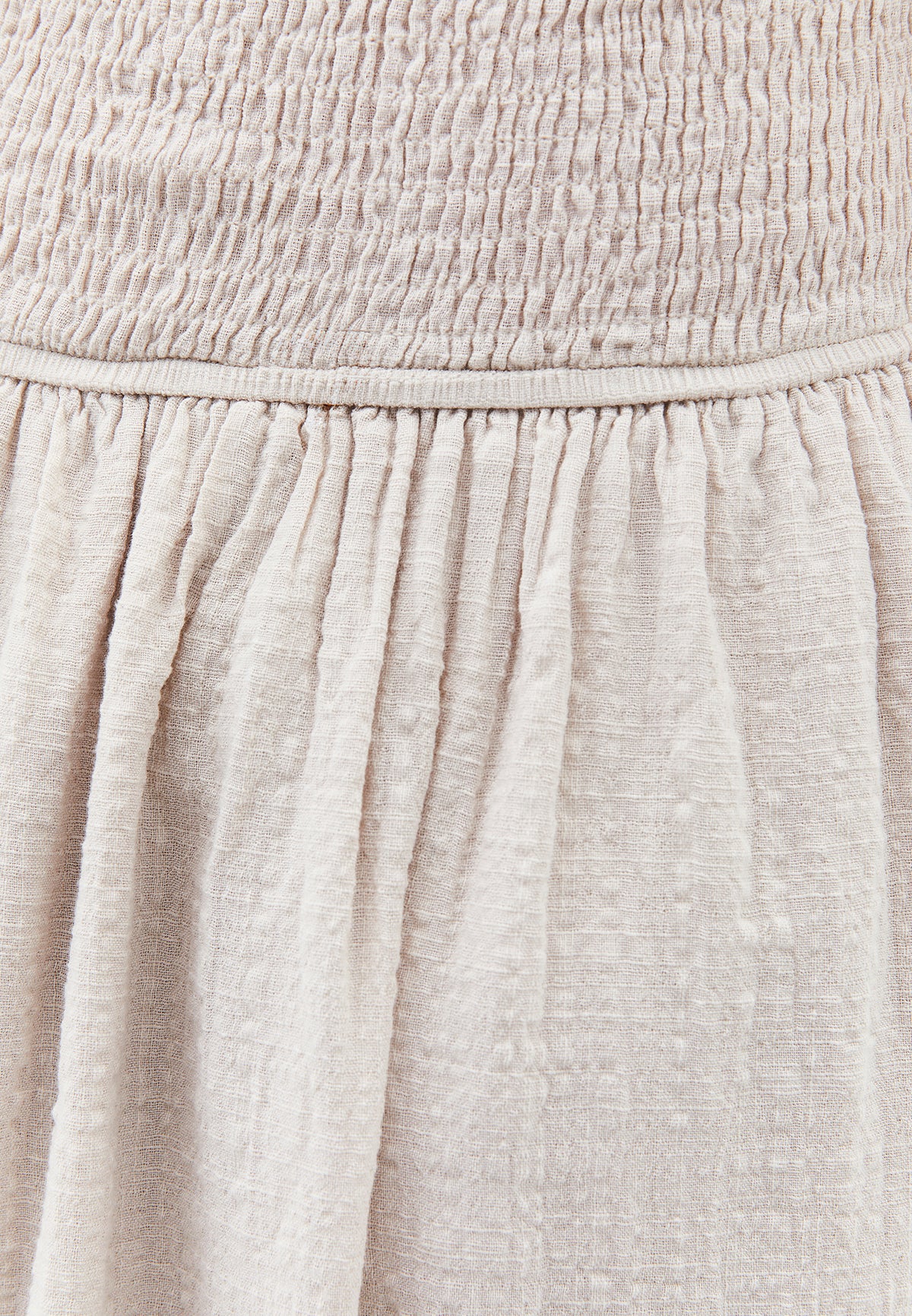 Long Boat Neck Smocked Sleeveless Dress - Cream