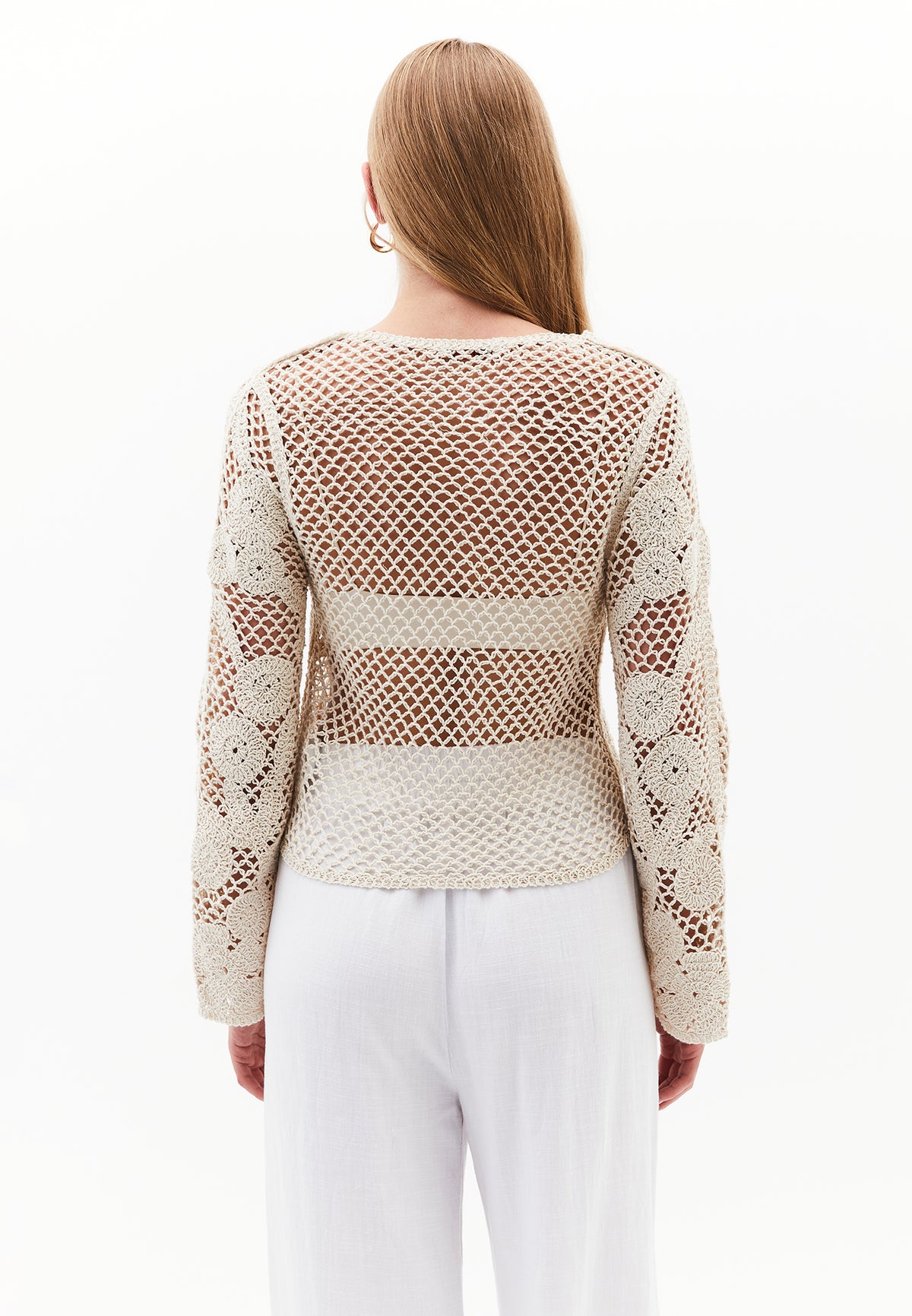 Cotton Long Sleeved Blouse - ALMOND MILK