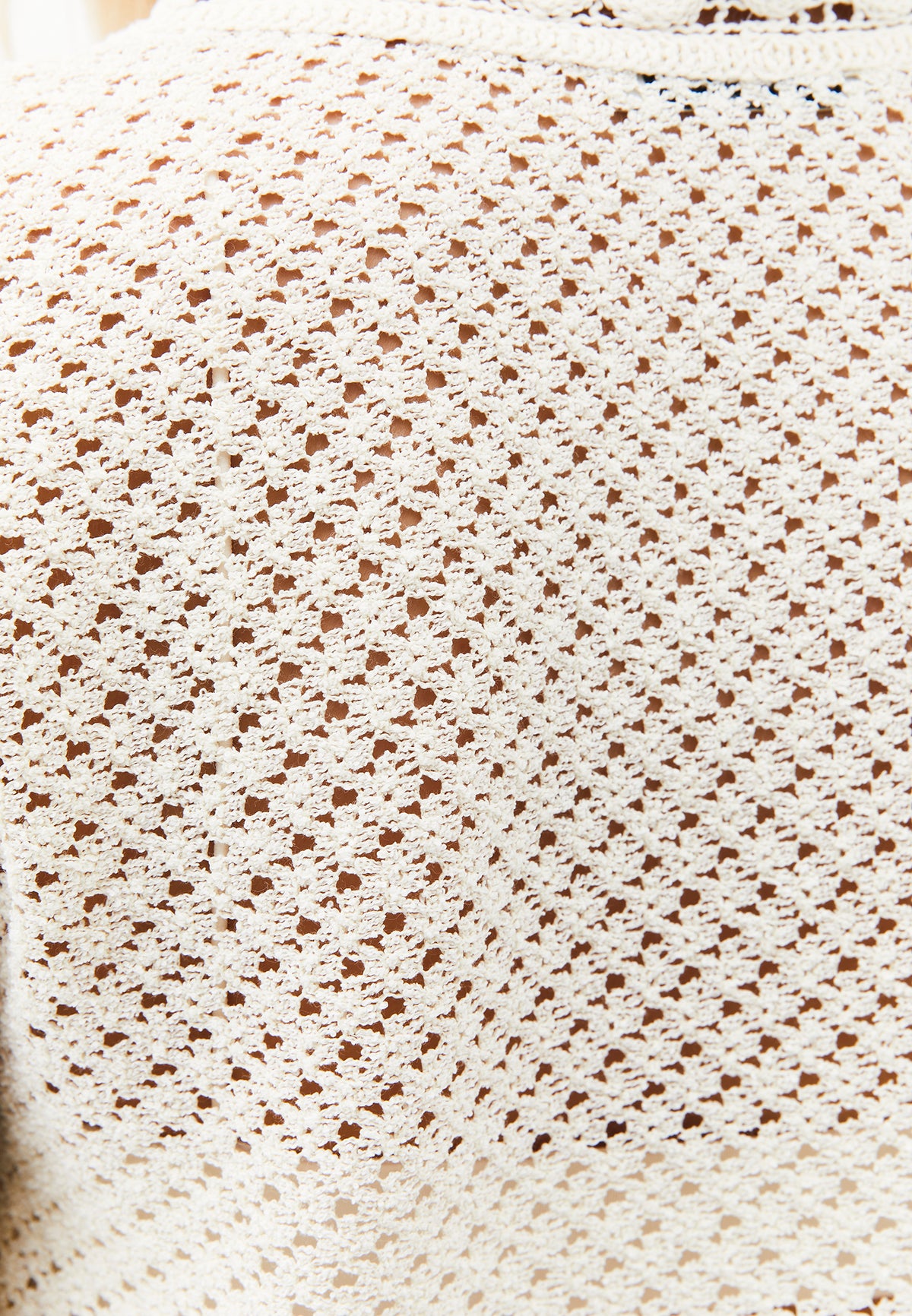 V Neck Openwork Standard Cardigan - Cream