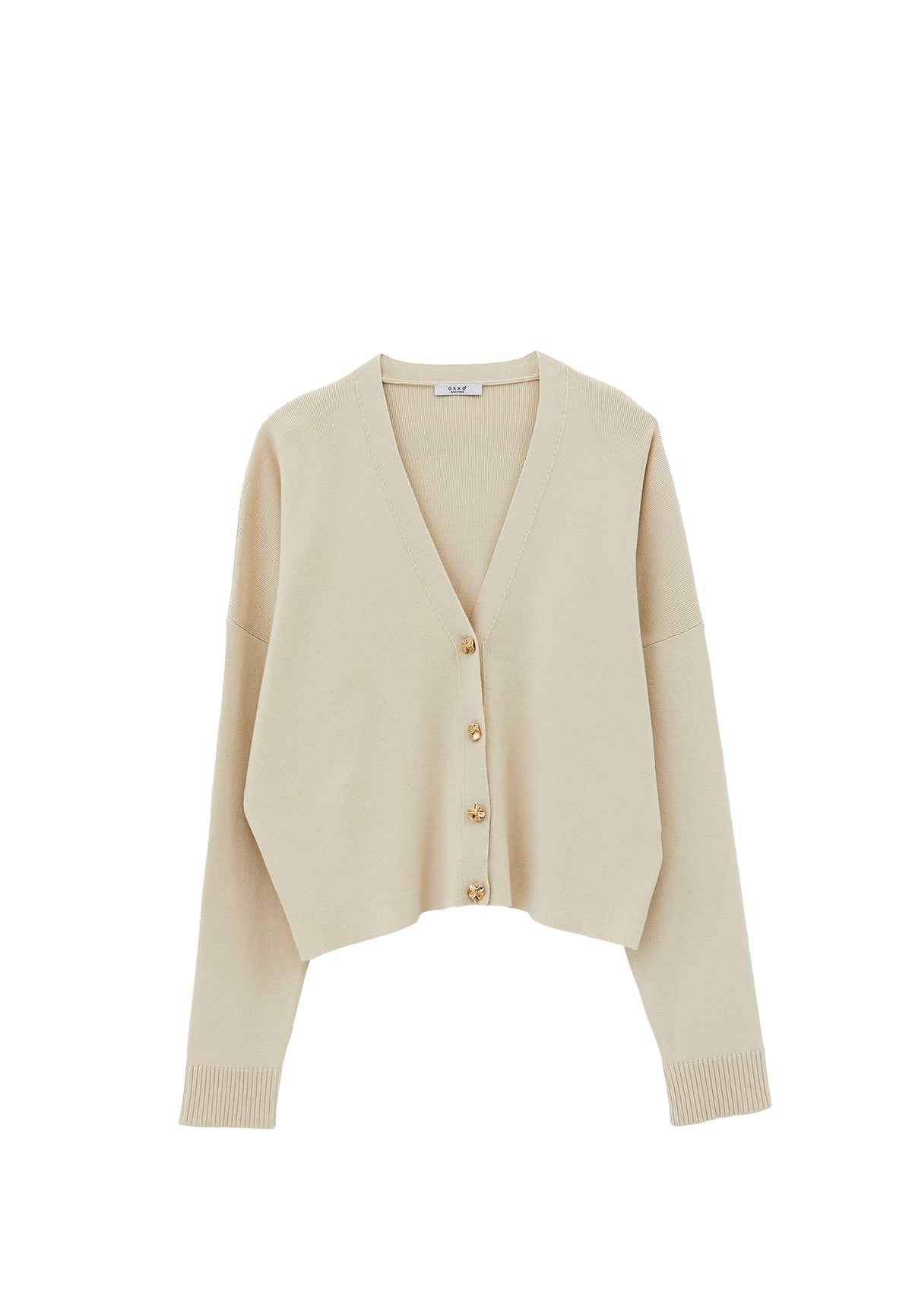 V Neck Loose Knit Cardigan - Cream