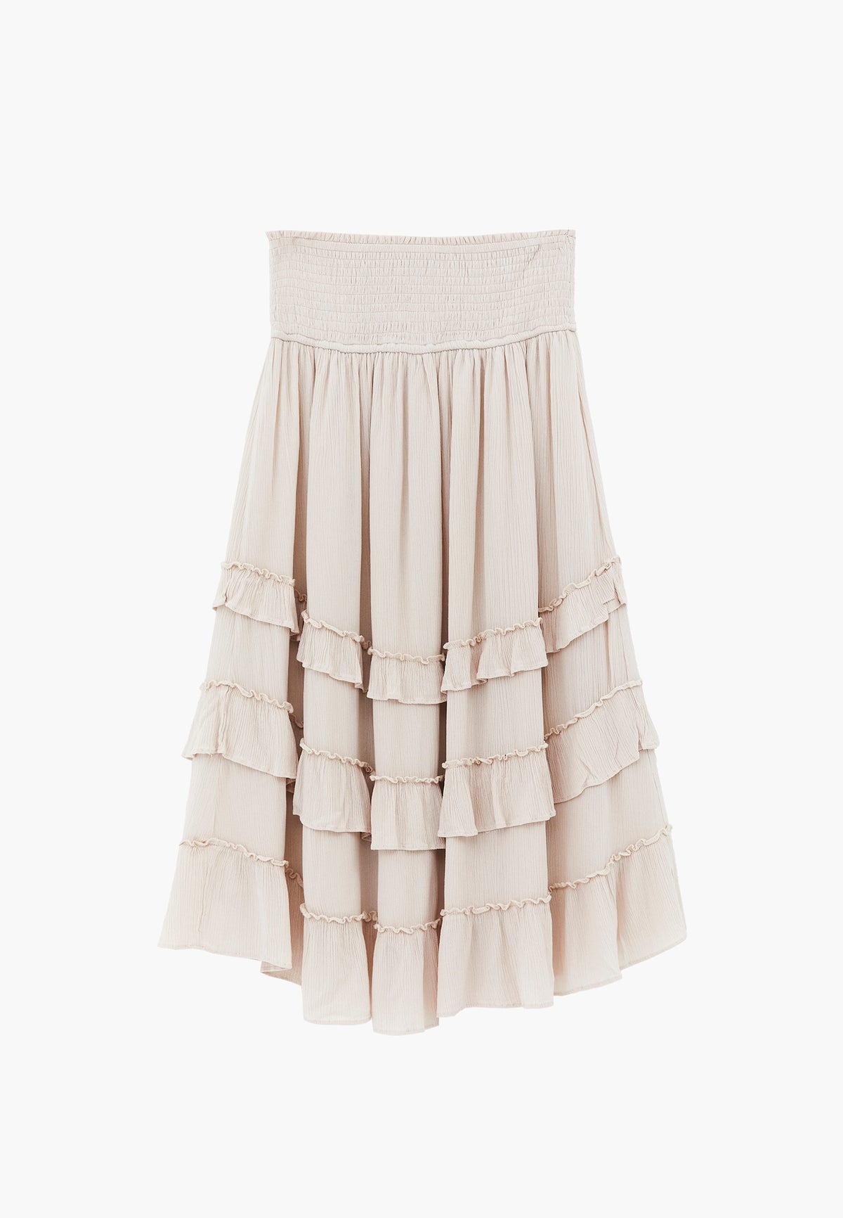 Elastic Ruffled High Waist Midi Skirt - ALMOND MILK