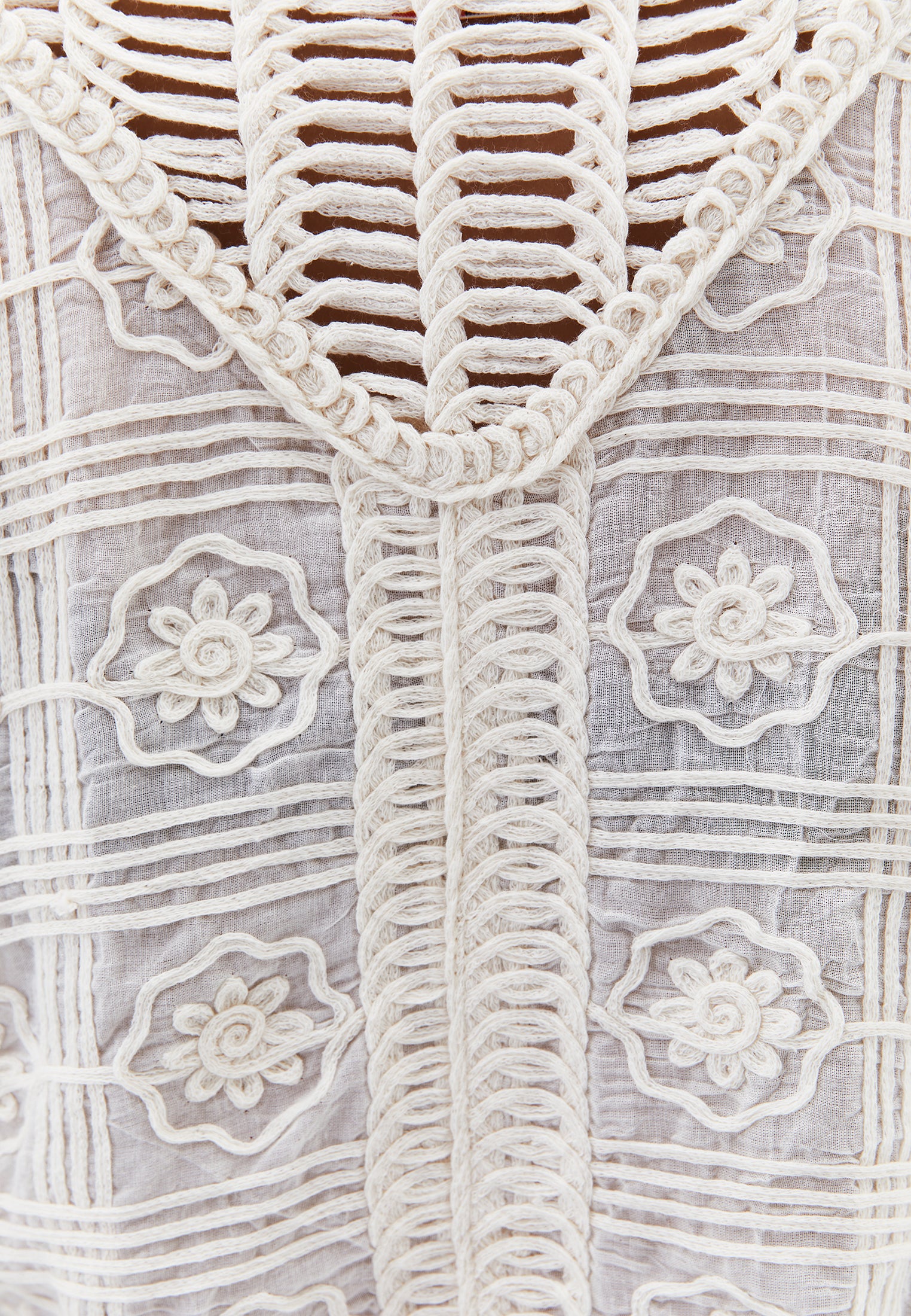 V Neck Embroidered Blouse - ALMOND MILK