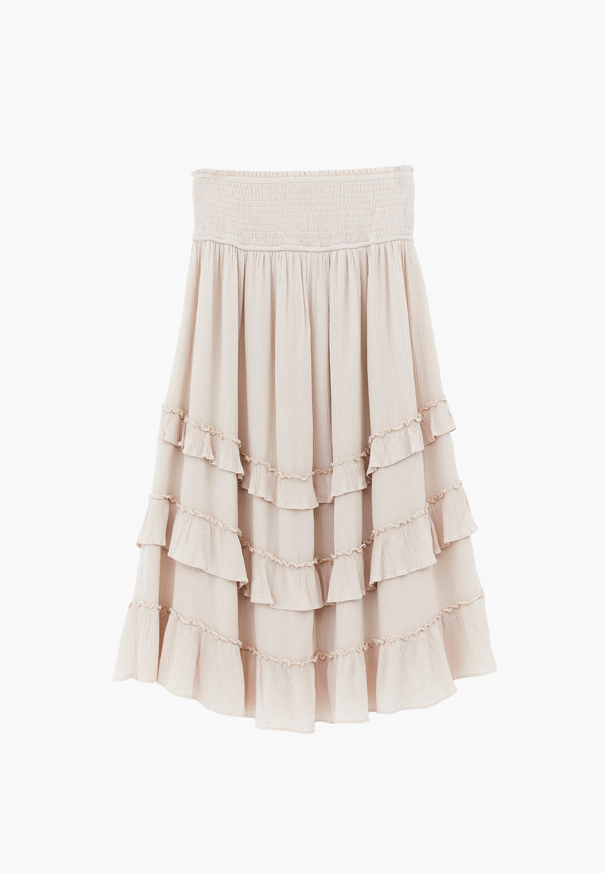 Elastic Ruffled High Waist Midi Skirt - ALMOND MILK
