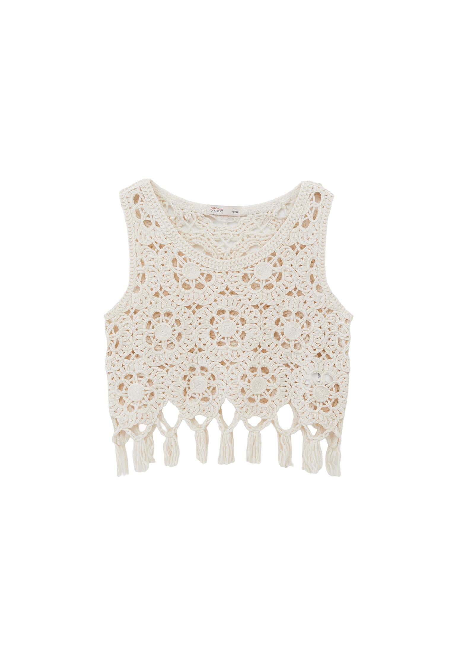 Sleeveless Blouse With Crew Neck - ALMOND MILK
