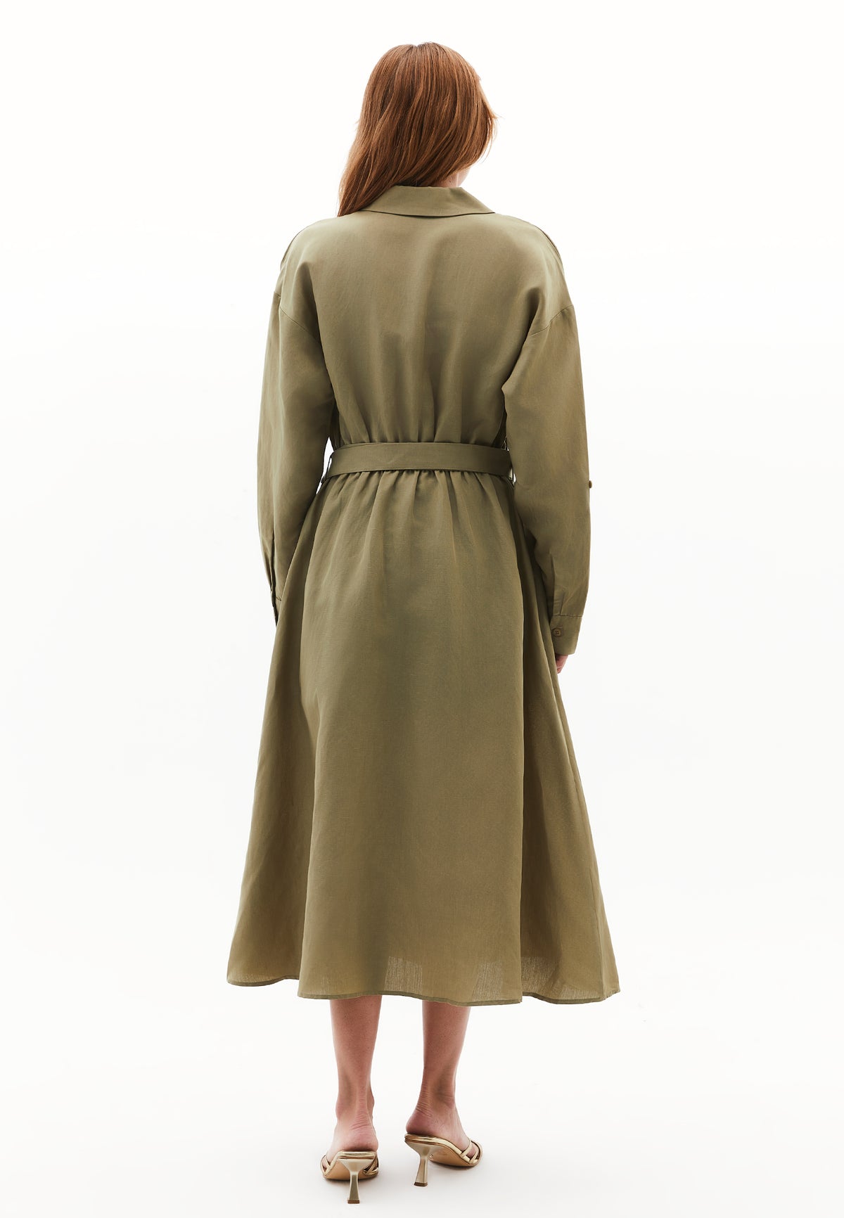 Long Dress With Belt Detail - Green