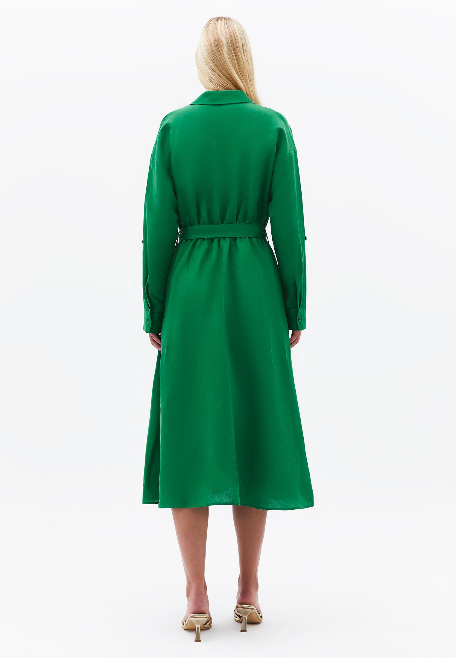 Long shirt collar dress with belt detail - AMAZON
