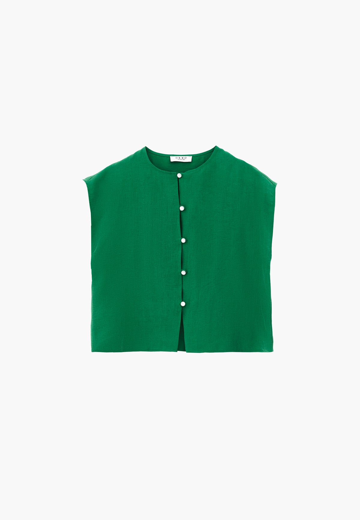 Loose Blouse With Boat Neck And Button Details - Green