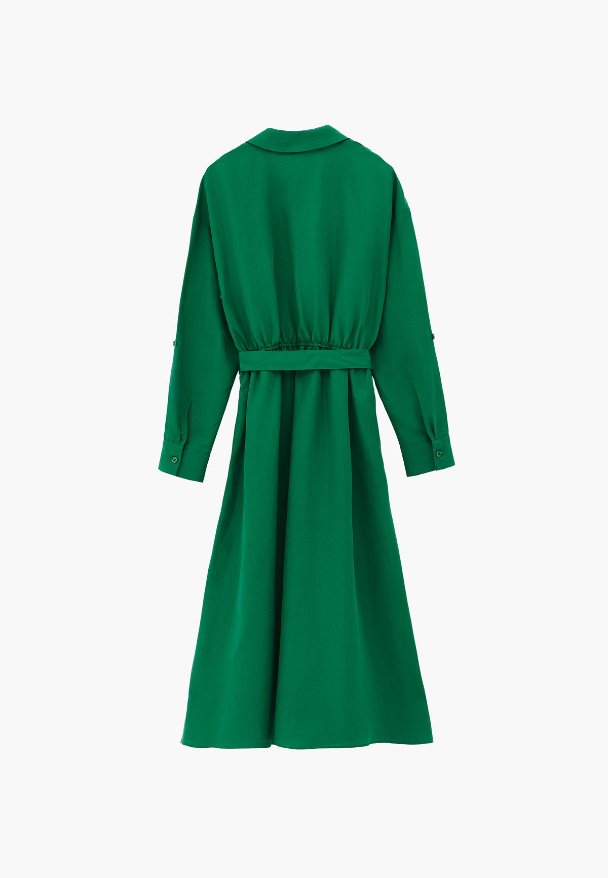 Belt Detailed Long Shirt Collar Dress - Green
