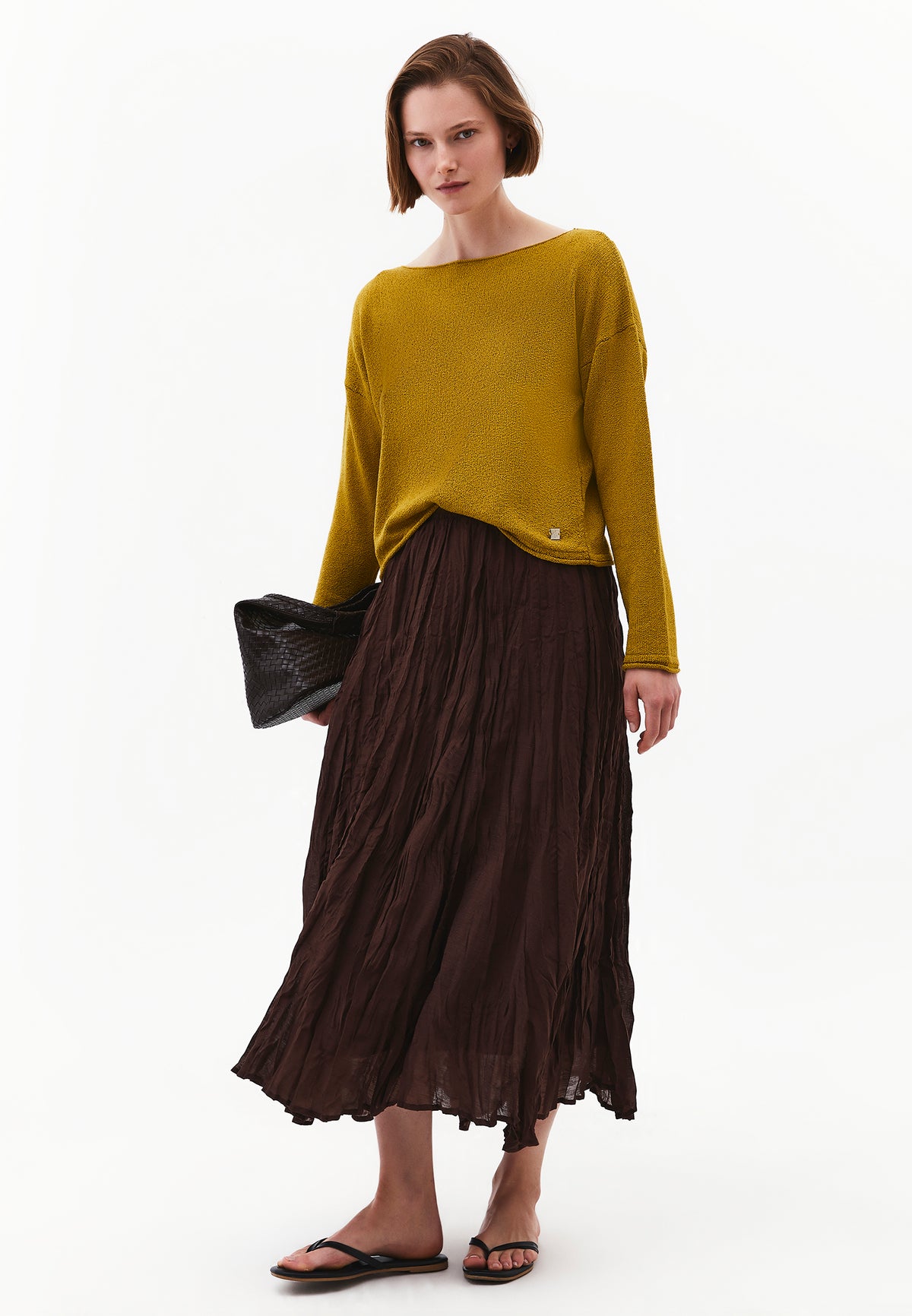 Boat Neck Bouclé Sweater - AMBER GREEN