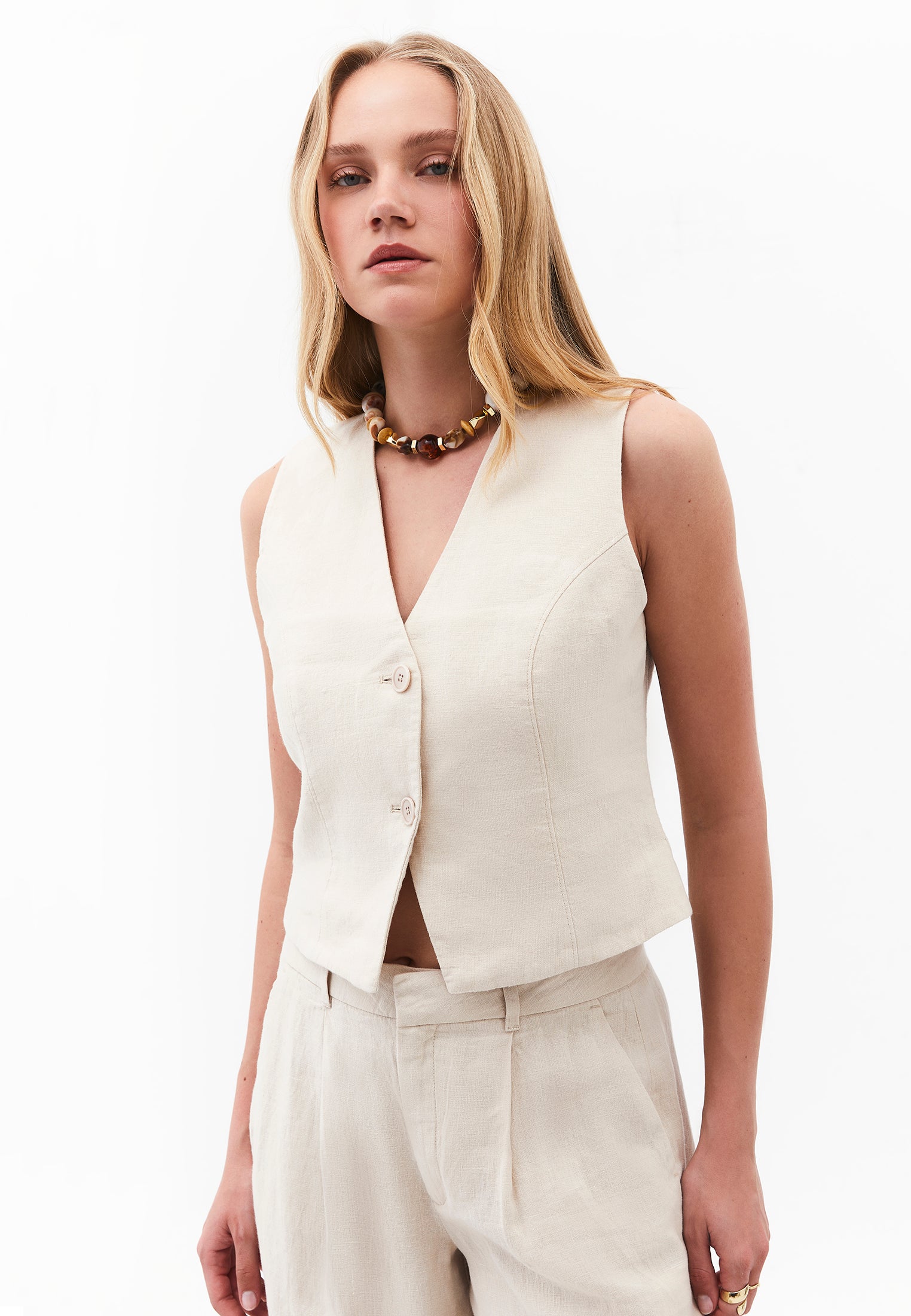 Buttoned V Neck Sleeveless Short Vest - ANCIENT SCROLL