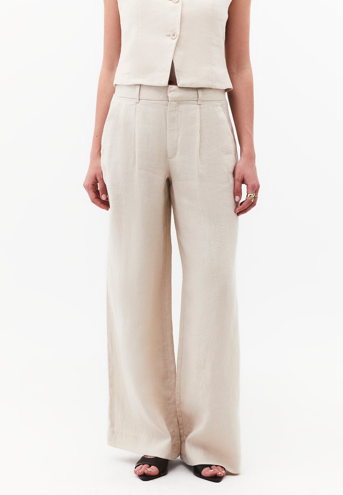 Pleated Wide Leg Pants - Beige