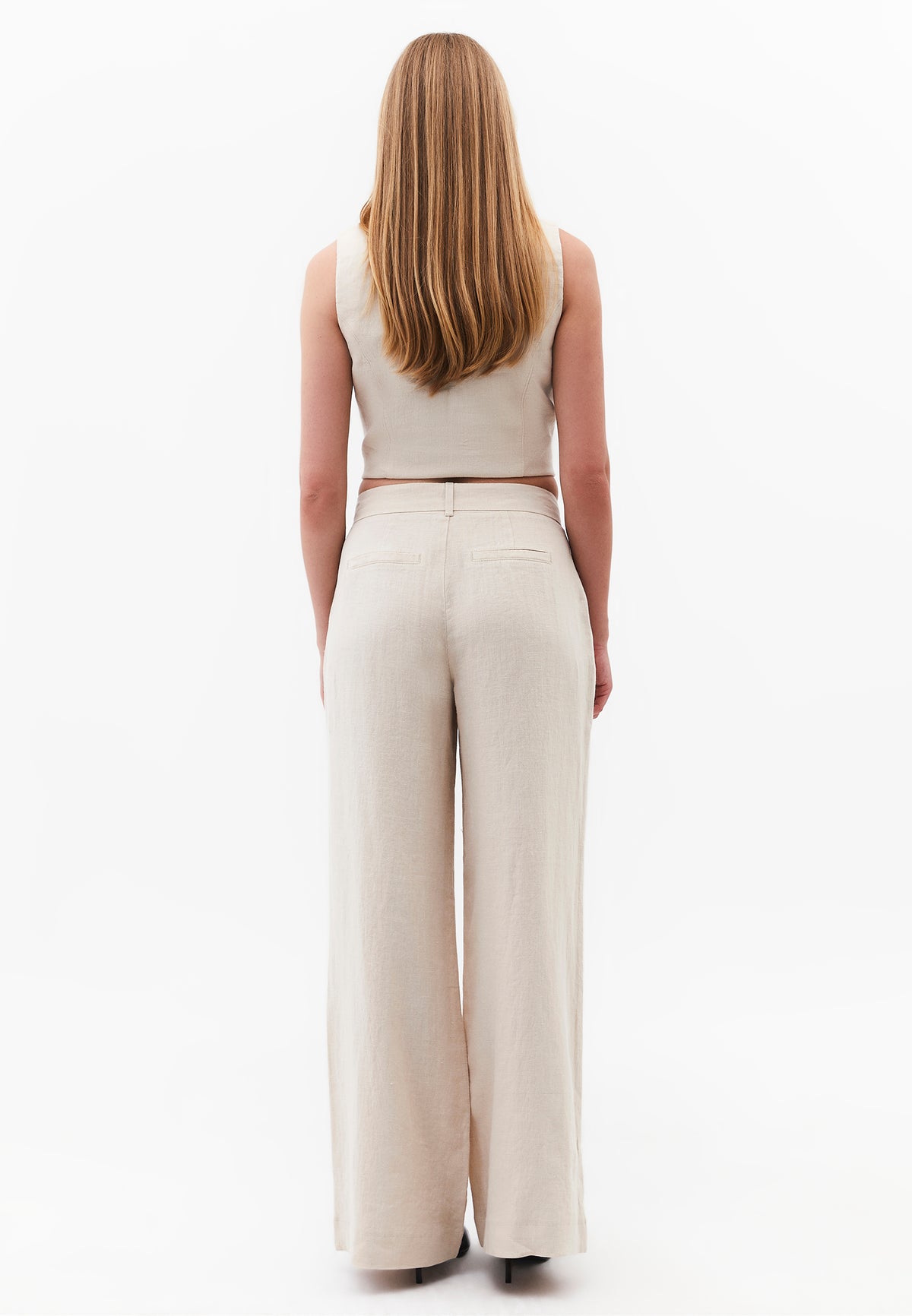 Pleated Wide Leg Pants - Beige