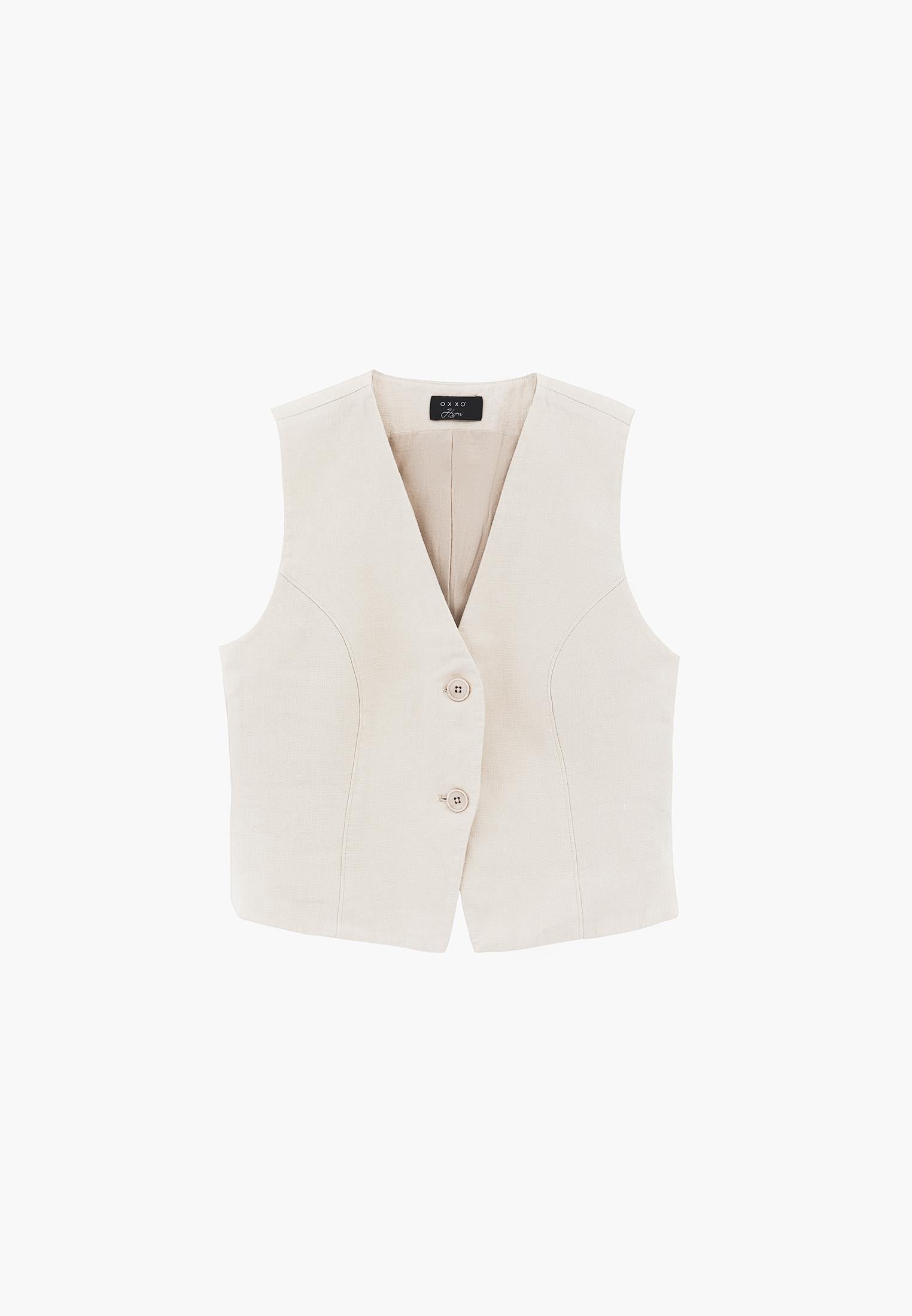 Buttoned V Neck Sleeveless Short Vest - ANCIENT SCROLL