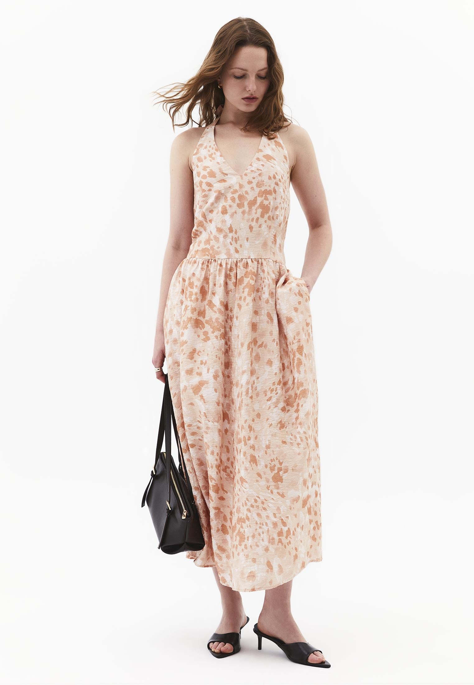 Halter Neck Animal Print Long Dress - ANIMAL COMB