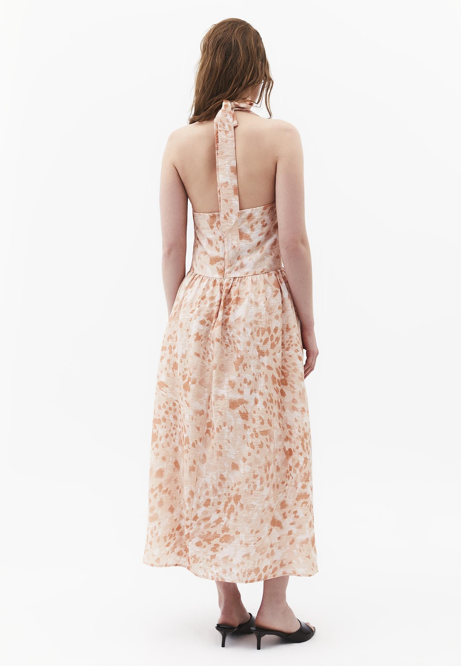 Halter Neck Animal Print Long Dress - ANIMAL COMB