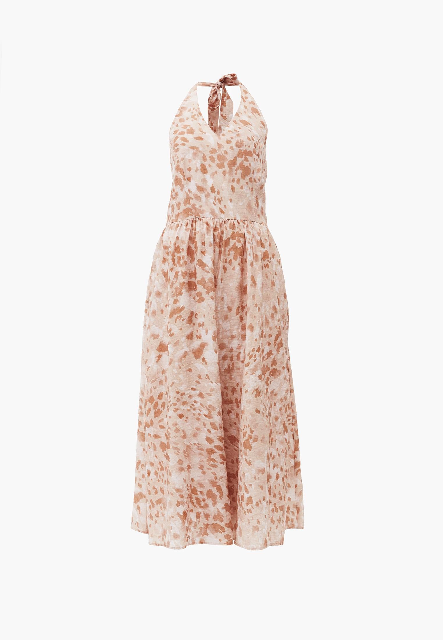 Halter Neck Animal Print Long Dress - ANIMAL COMB