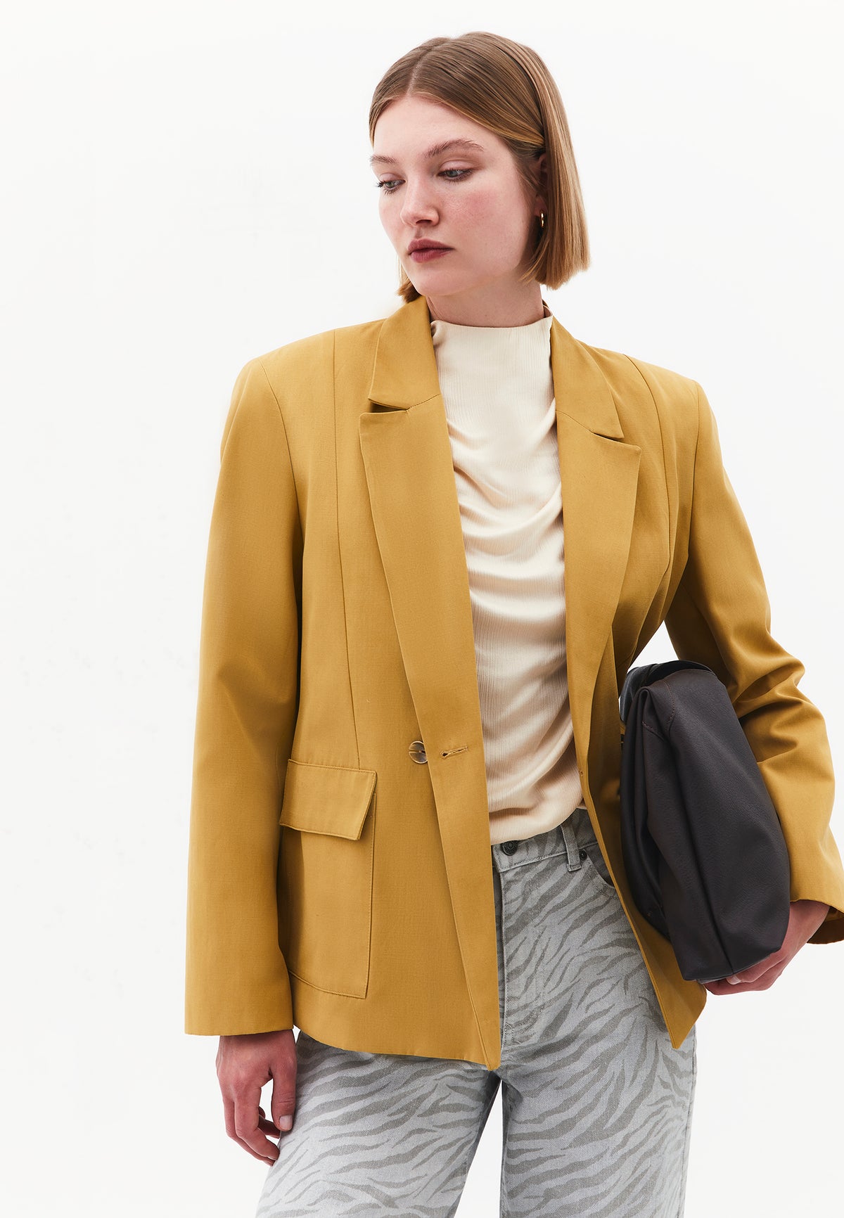 Oversize Double Breasted Blazer Jacket - Yellow