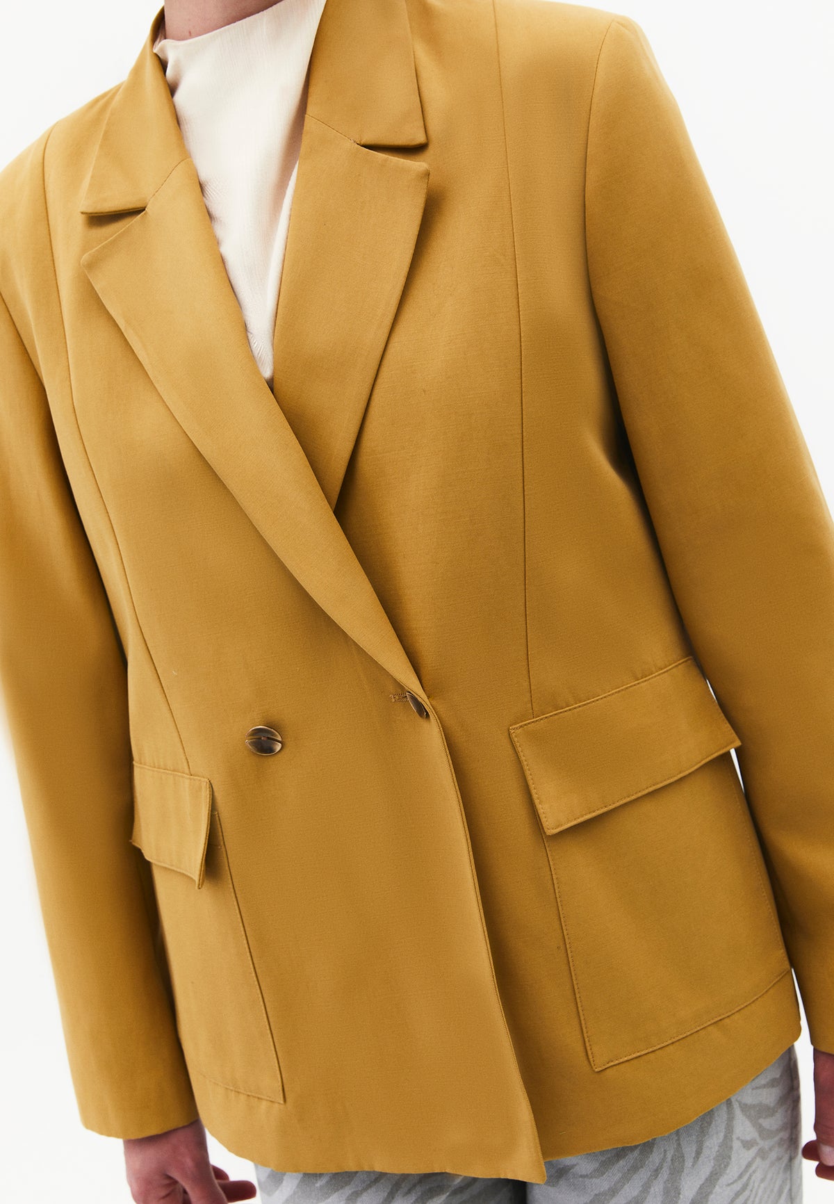 Oversize Double Breasted Blazer Jacket - Yellow