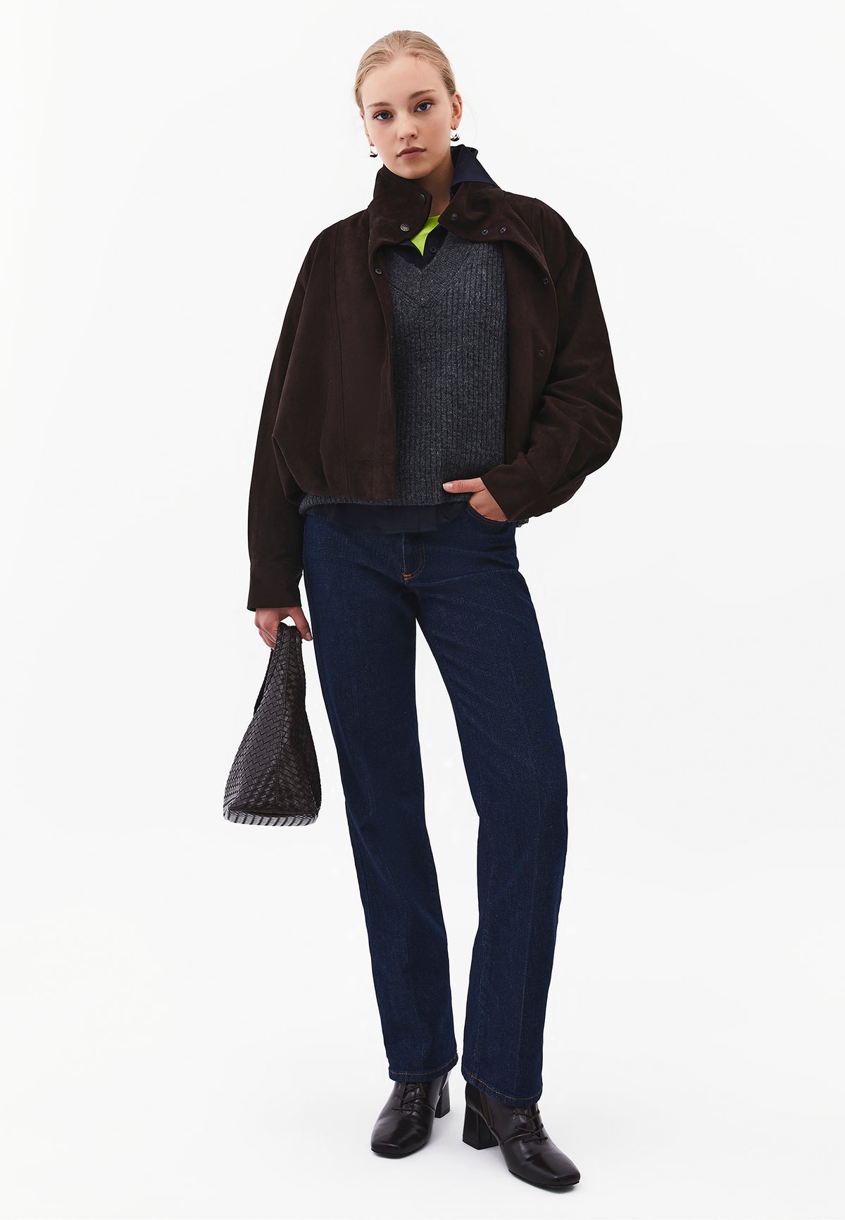 Loose V-Neck Sweater - Grey