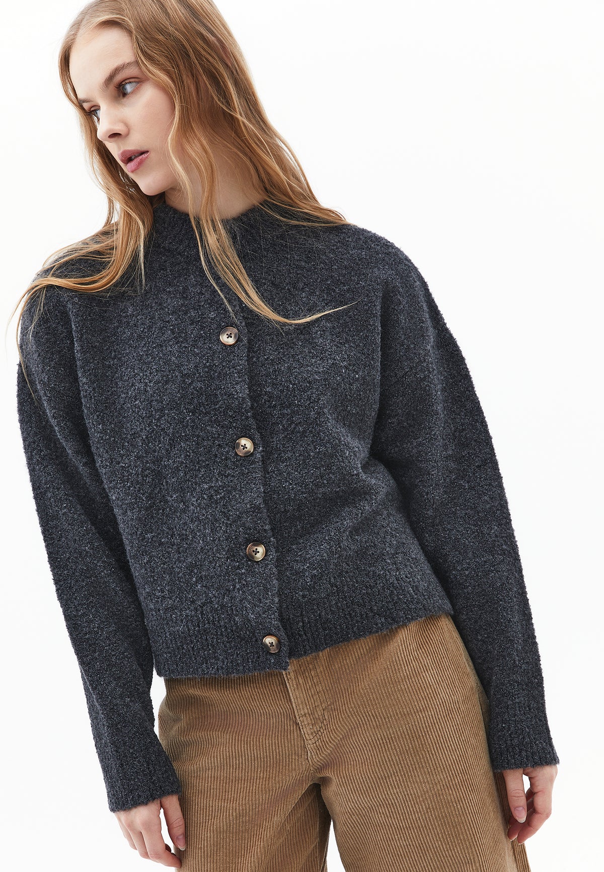 Button Detailed Short Cardigan - Grey