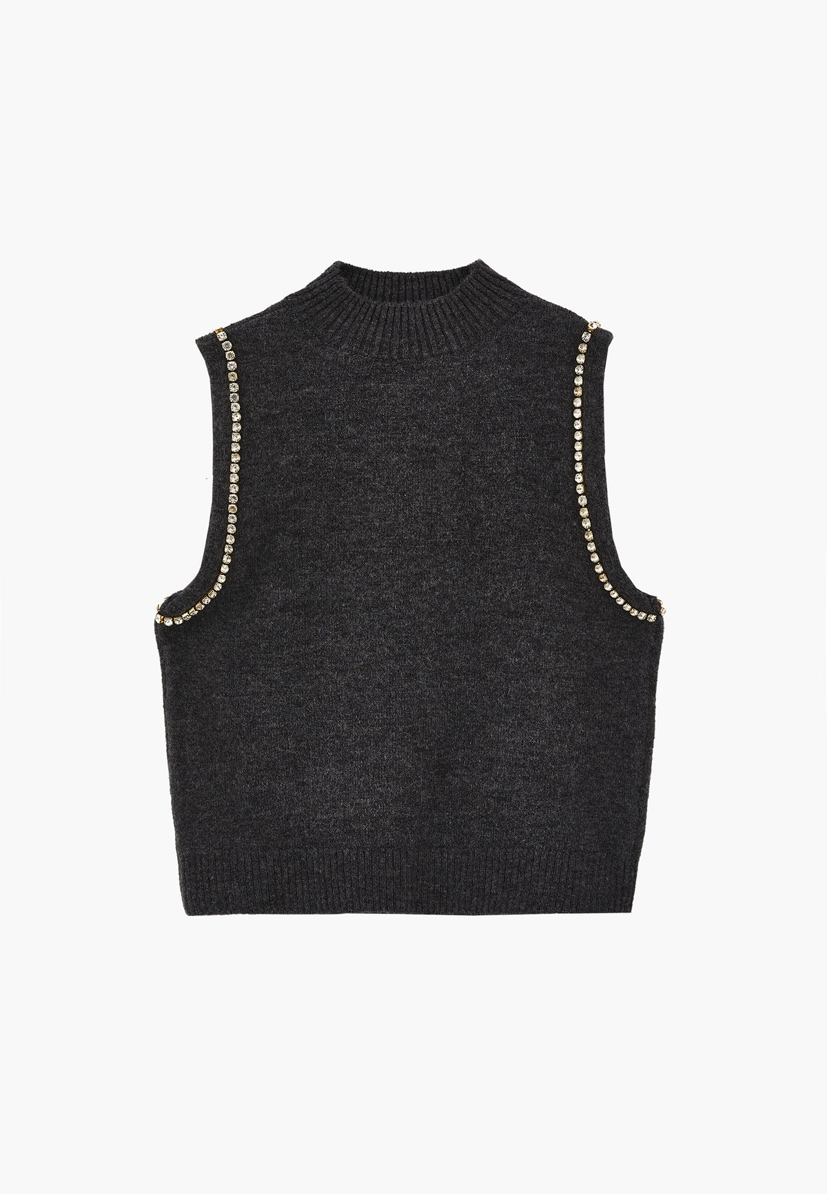 Vest With High Collar And Stone Detail - Grey