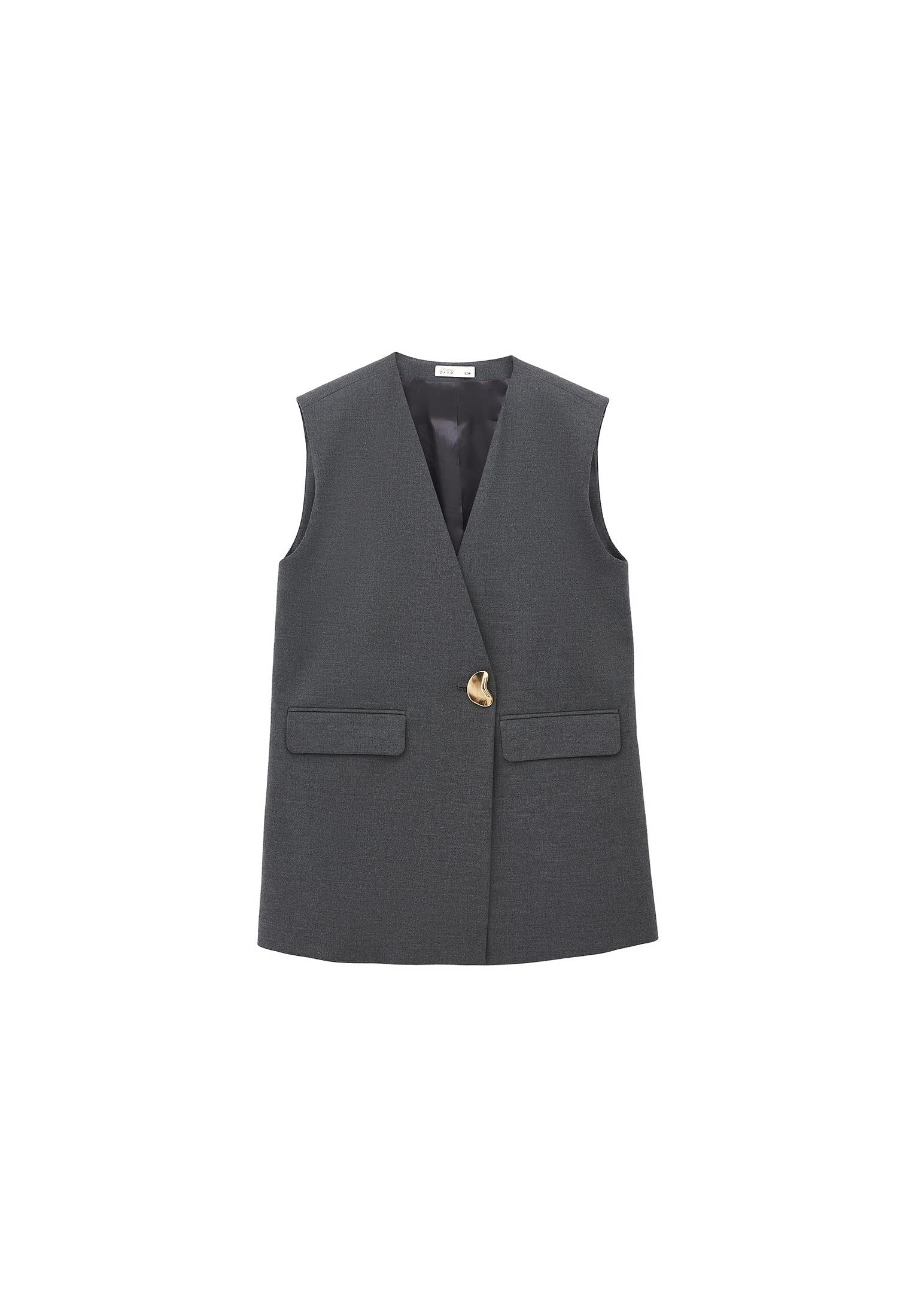 V Neck Button Detailed Oversize Vest - ANTHRA MELANGE