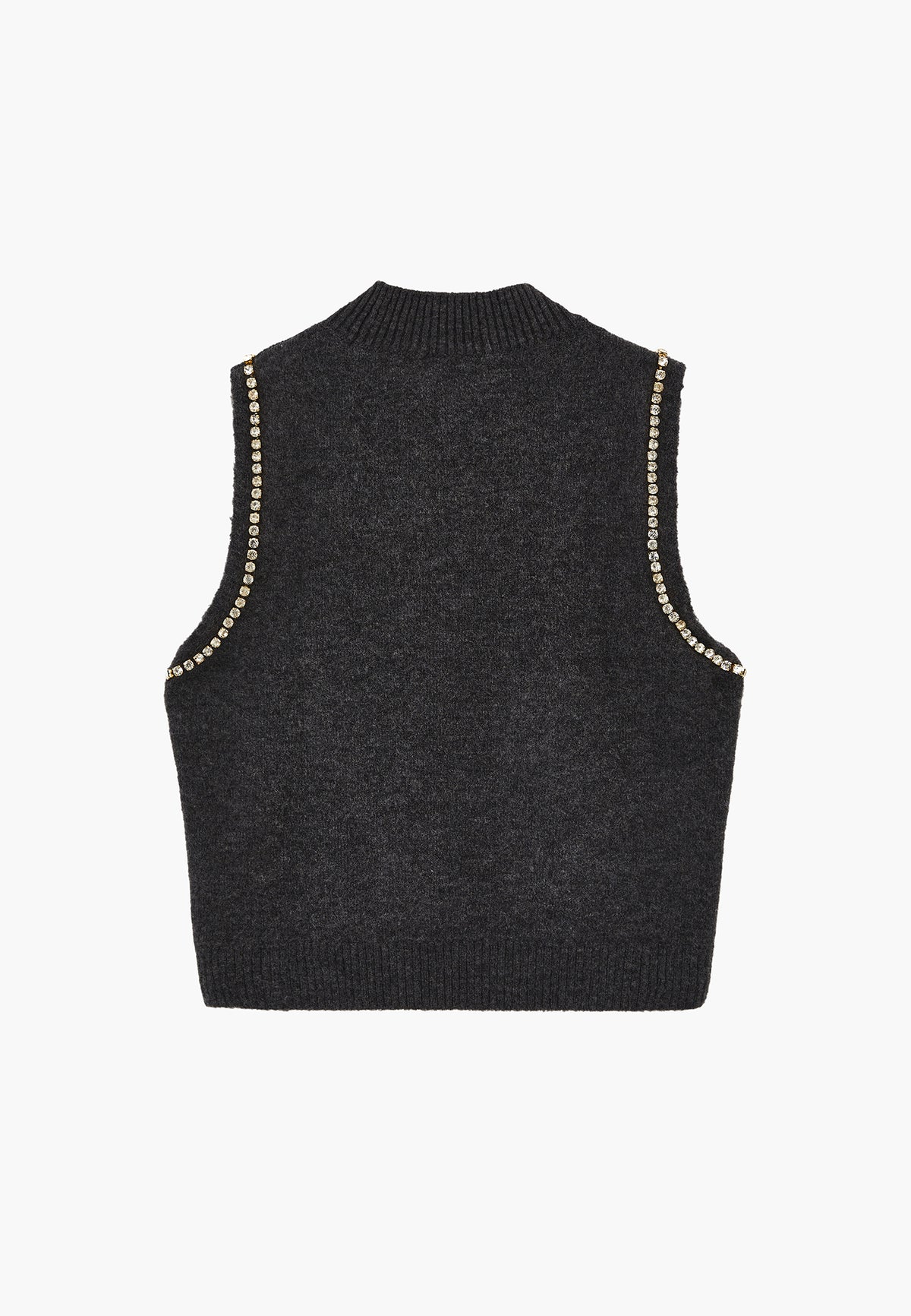 Vest With High Collar And Stone Detail - Grey
