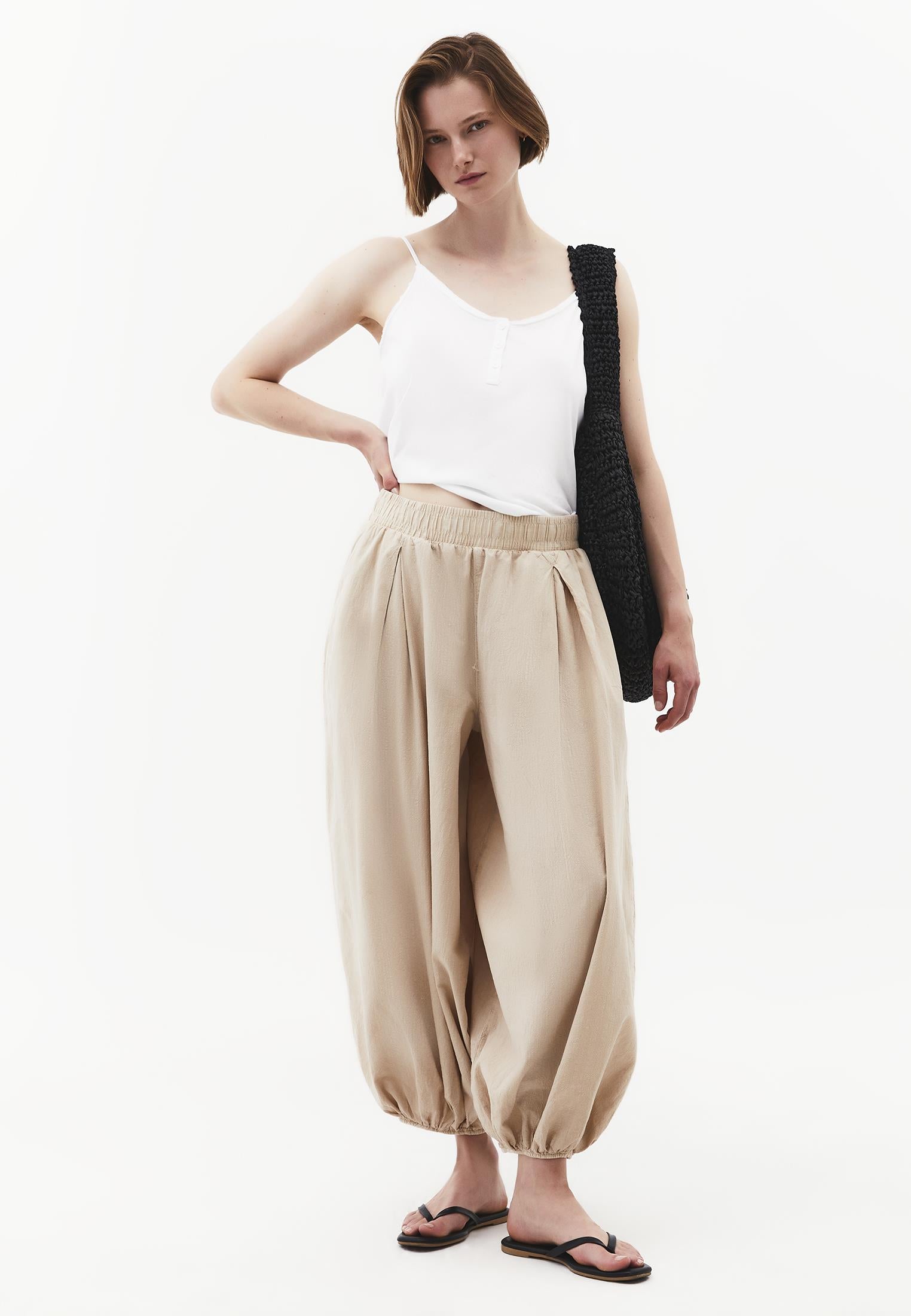 Balloon Fit Regular Waist Pleated Pants - ANTIK FEATHER GRAY