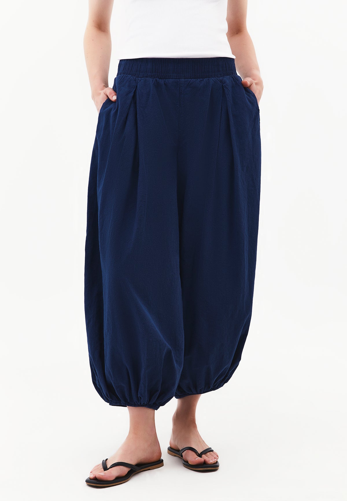 Balloon Fit Regular Waist Pleated Pants - ANTIK NAVY PEONY