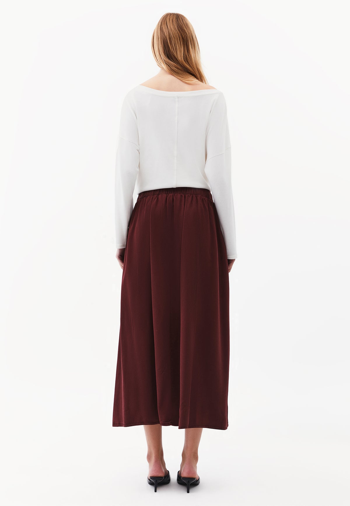 Ultra High Waist Long A-Line Woven Skirt - ANTIK RUM RAISIN