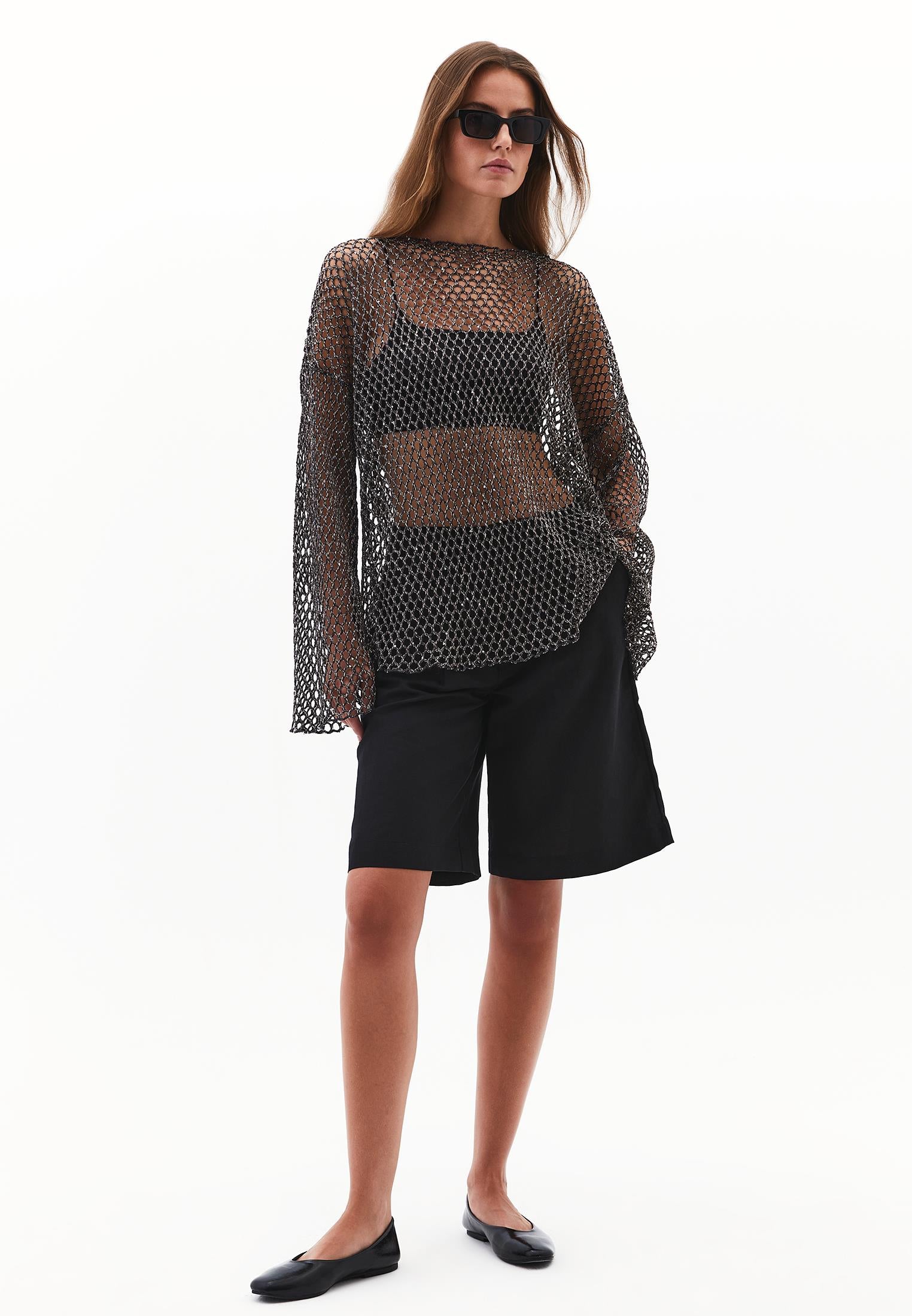 Blouse With Mesh Detailed Long Sleeves - ANTRA MELANGE