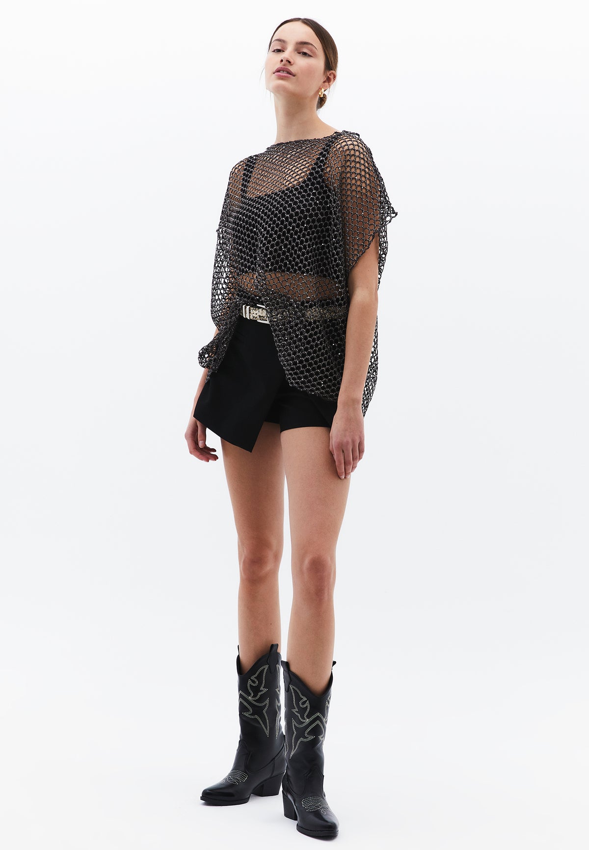 Oversize Boat Neck Tunic Blouse - Grey