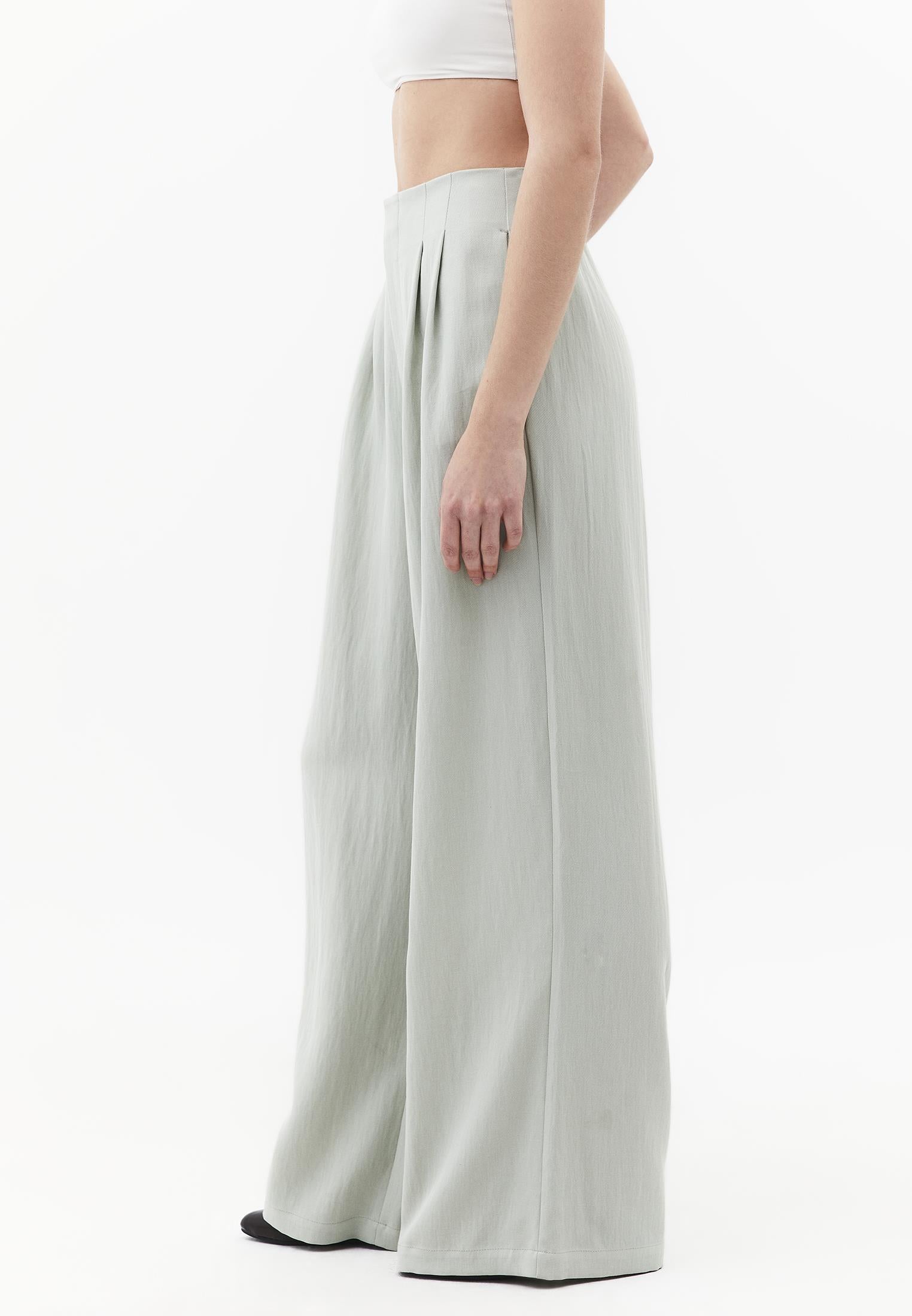 Ultra High Waist Wide Leg Pleated Pants - AQUA GRAY