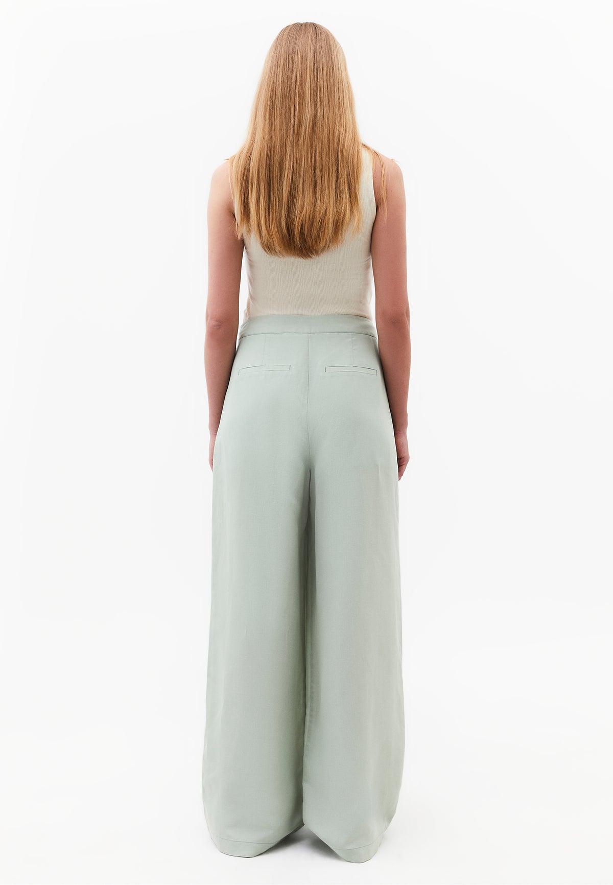 Belted High Waist Wide Leg Pants - AQUA GRAY
