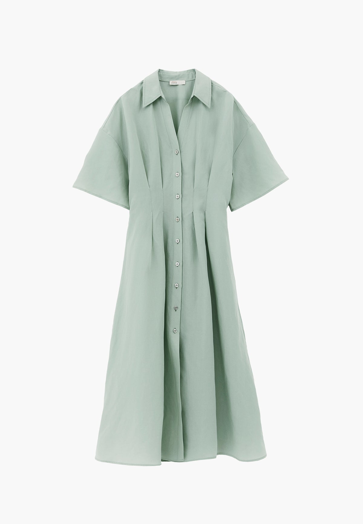 Shirt Collar Batwing Sleeve Pleated Long Dress - AQUA GRAY