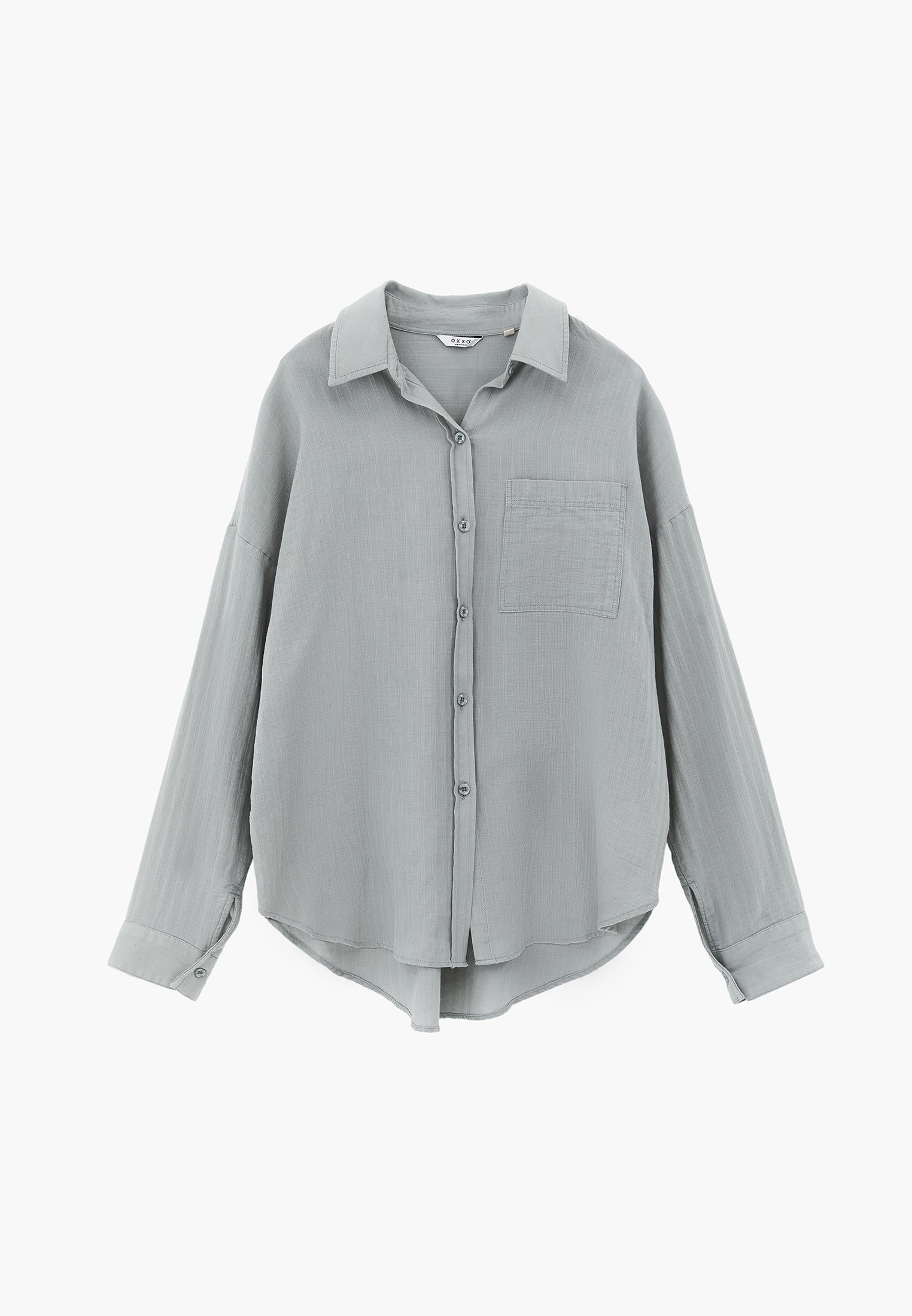 Oversize Long Sleeve Shirt With Pocket Detail - AQUA GRAY
